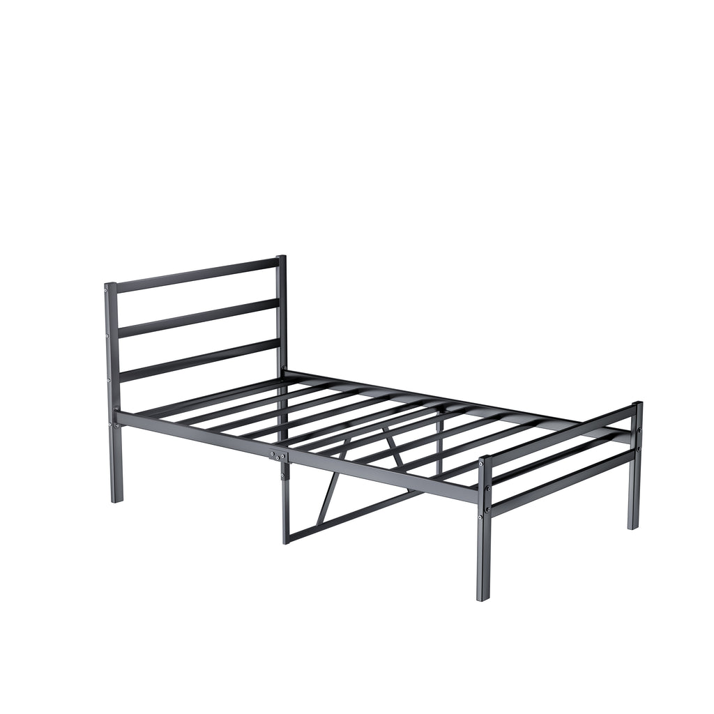 Metal Platform Bed with Wave Headboard