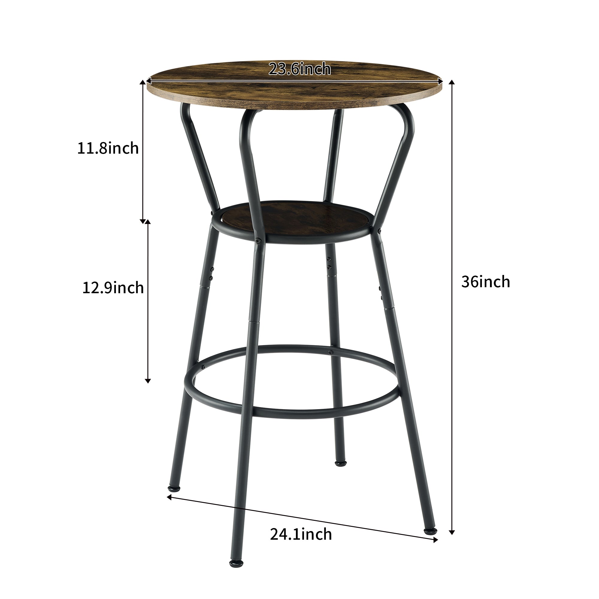 Round bar table and stool set with shelf, upholstered stool with backrest, Rustic Brown – view 10