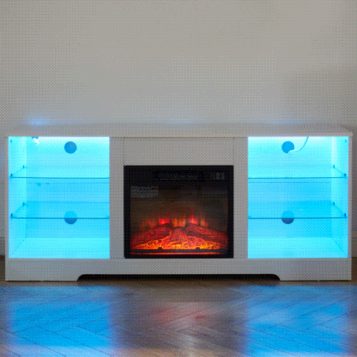 TV Stand Electric Fireplace TV Stand with Glass Shelves – view 10