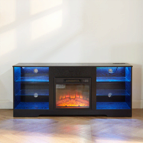 TV Stand Electric Fireplace TV Stand with Glass Shelves – view 9