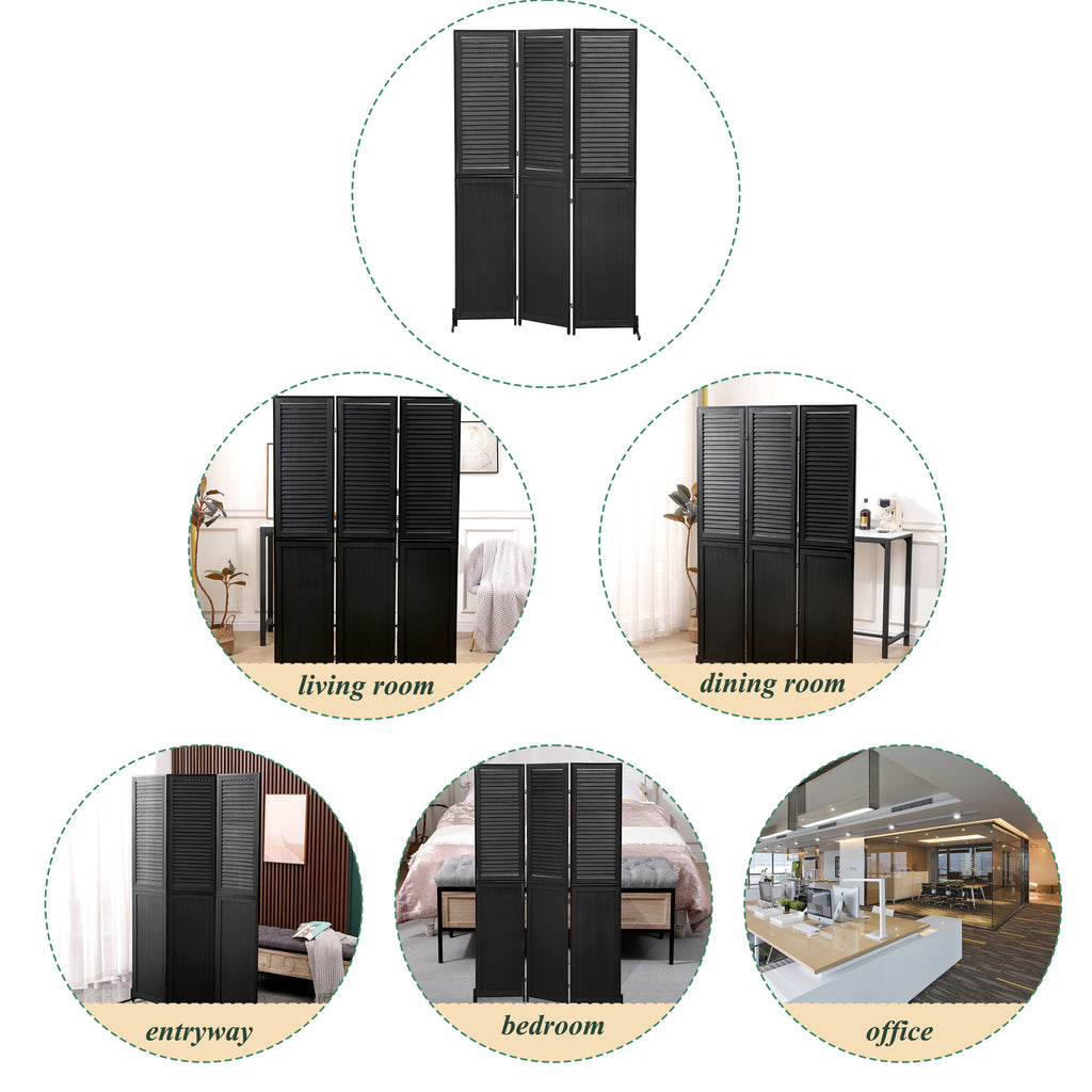 3 Panel Room Divider 6Ft Wood Folding Privacy Screen Black Room Separator Free Standing – view 6