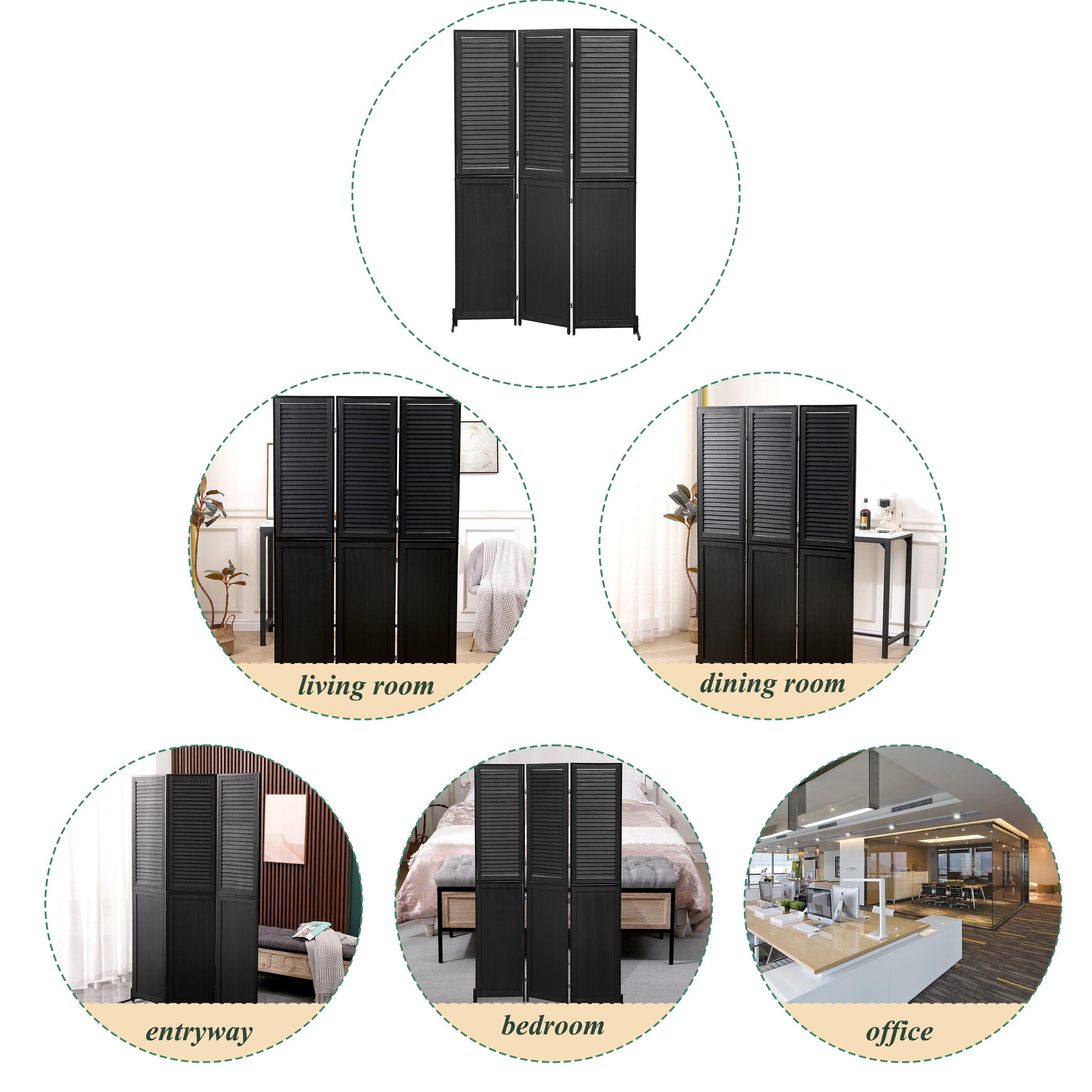 3 Panel Room Divider 6Ft Wood Folding Privacy Screen Black Room Separator Free Standing – view 6