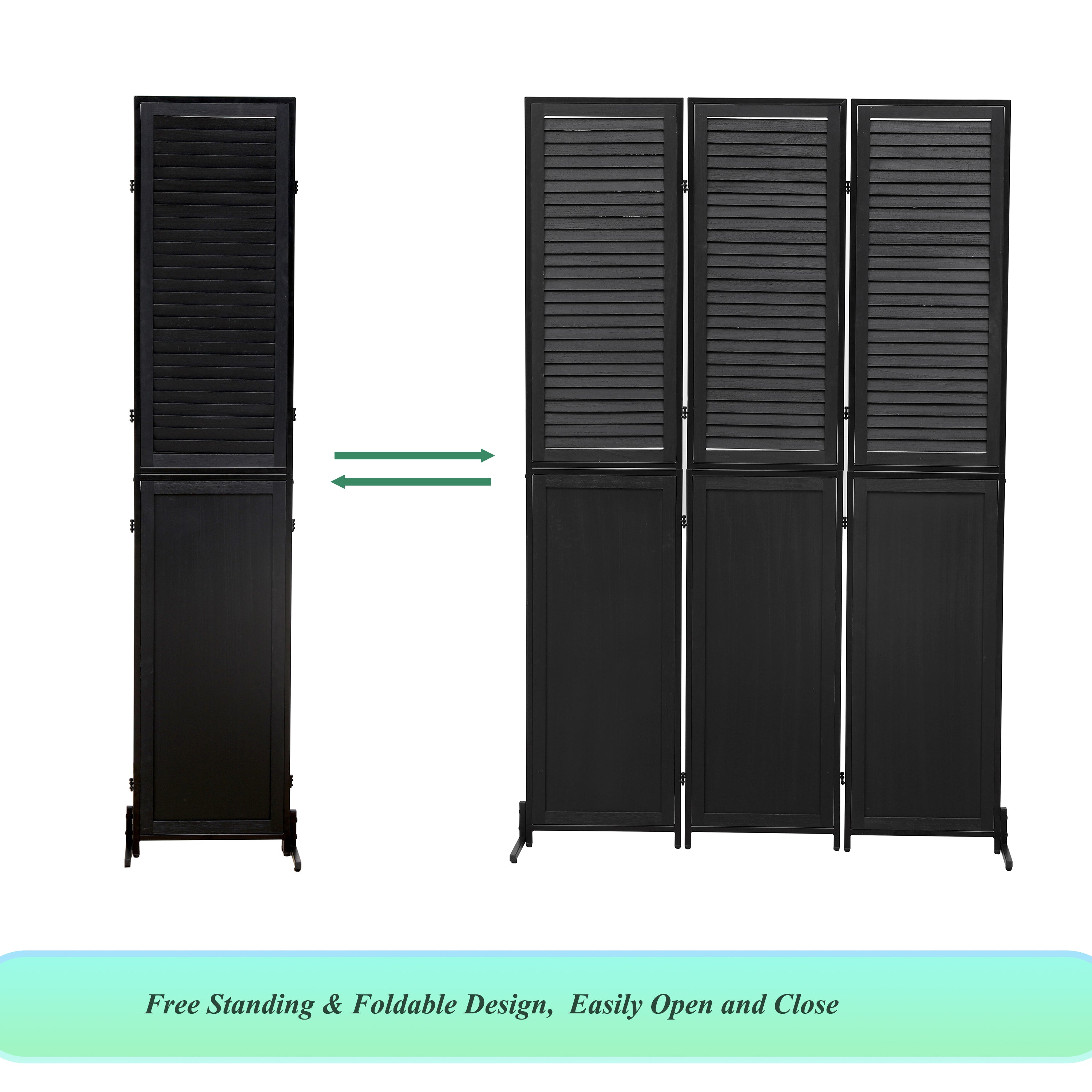 3 Panel Room Divider 6Ft Wood Folding Privacy Screen Black Room Separator Free Standing – view 4