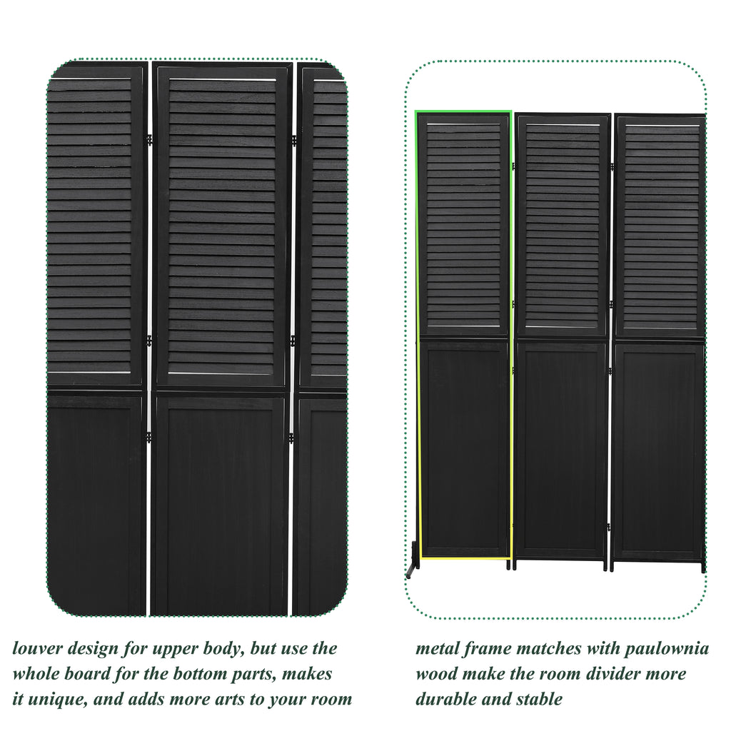 3 Panel Room Divider 6Ft Wood Folding Privacy Screen Black Room Separator Free Standing – view 5