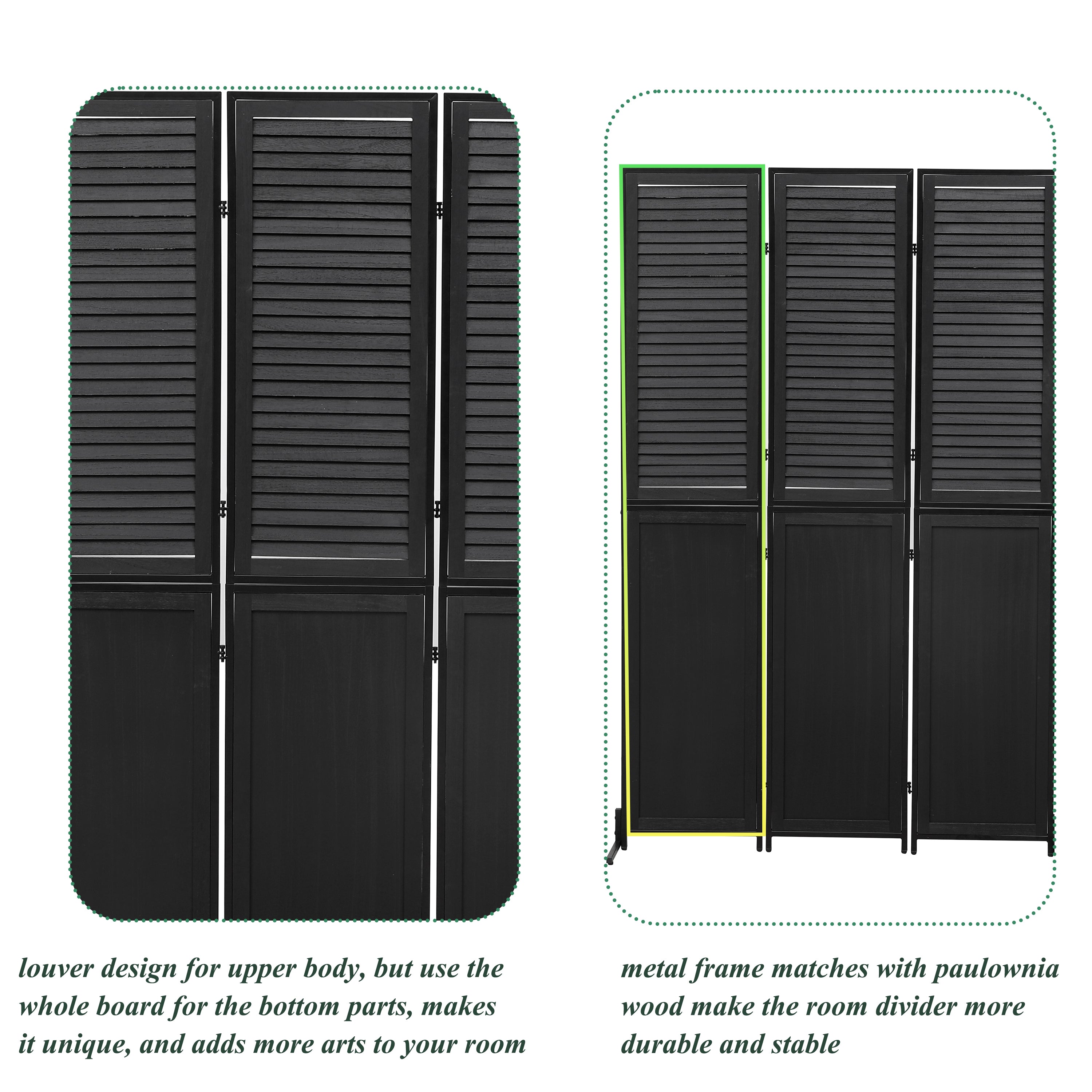 3 Panel Room Divider 6Ft Wood Folding Privacy Screen Black Room Separator Free Standing – view 5