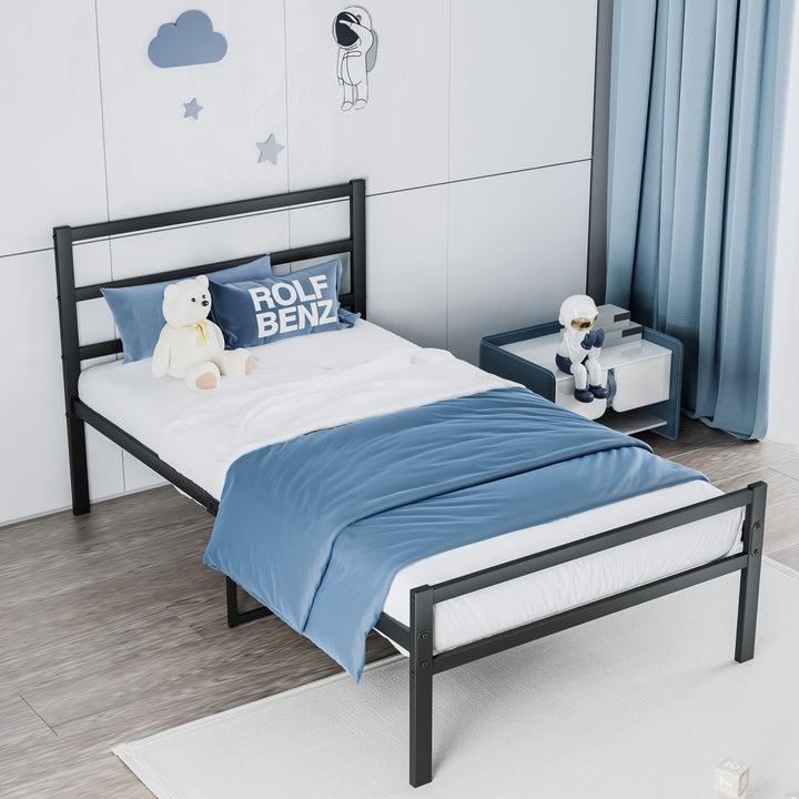 Metal Platform Bed with Wave Headboard