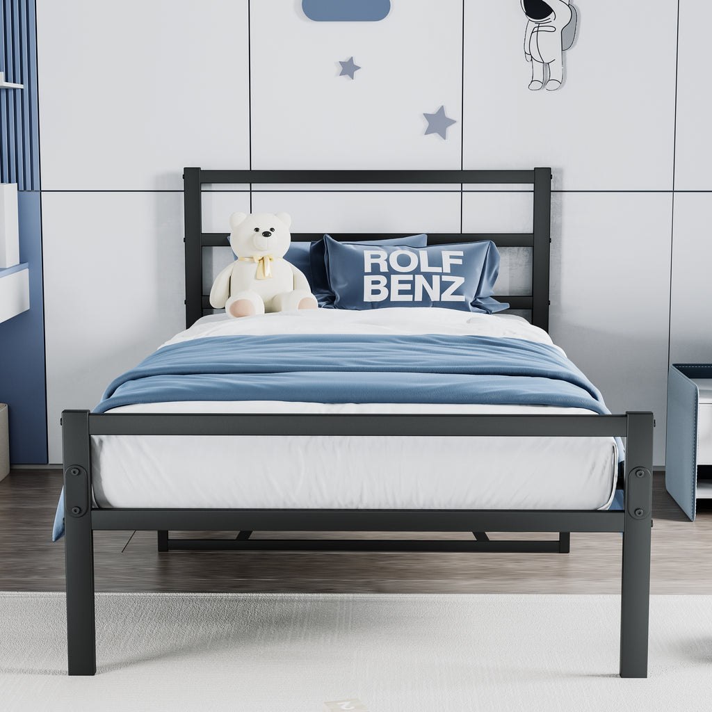 Metal Platform Bed with Wave Headboard