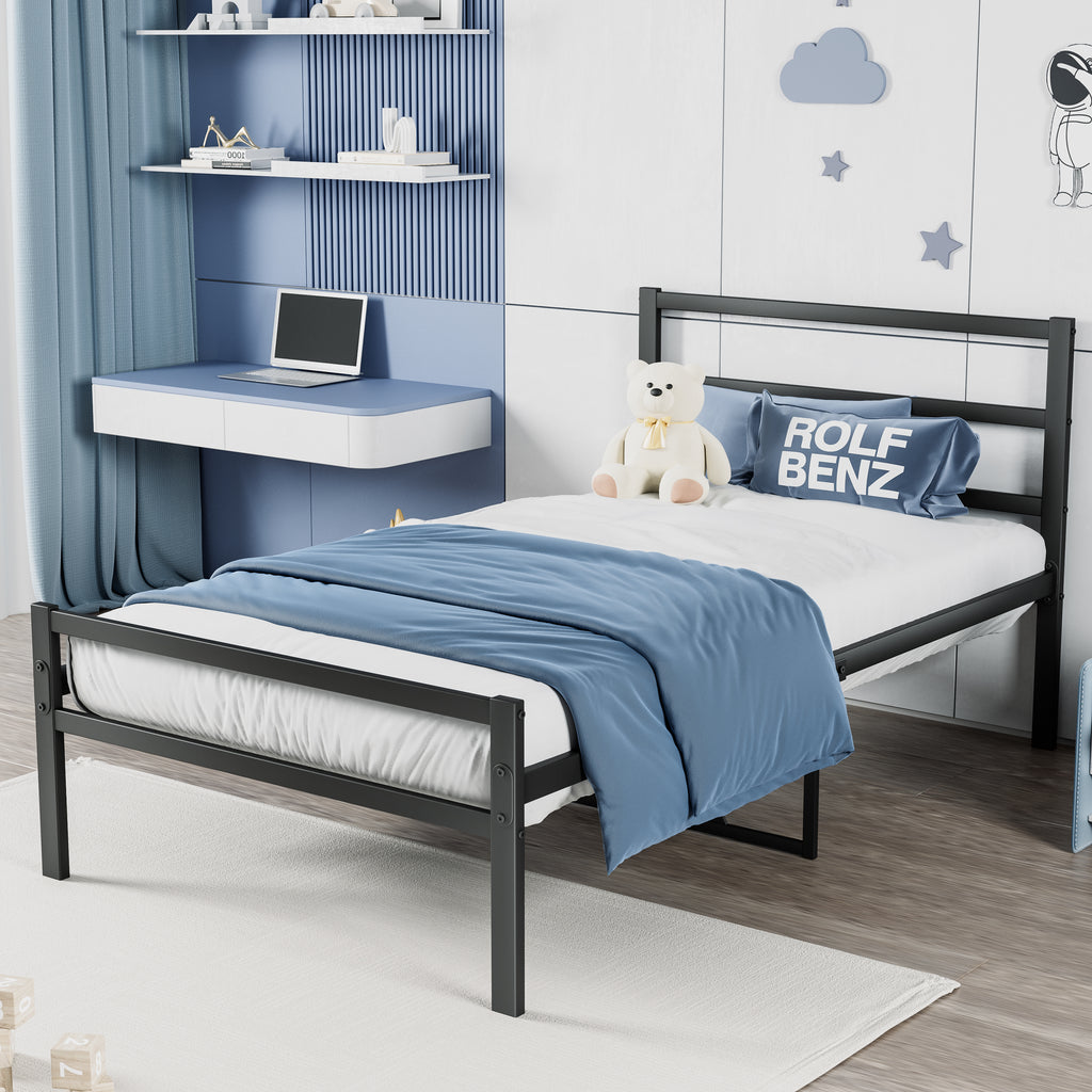 Metal Platform Bed with Wave Headboard