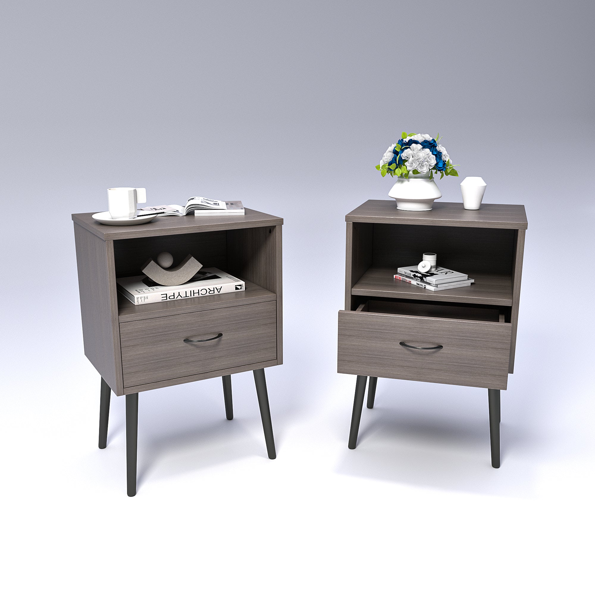 Two sets of Nightstand,modern style bedside table, With storage drawers and open wooden shelves, Suitable for living rooms, Bedrooms and small spaces. Decorative bedside tables in two sets, Easy to as