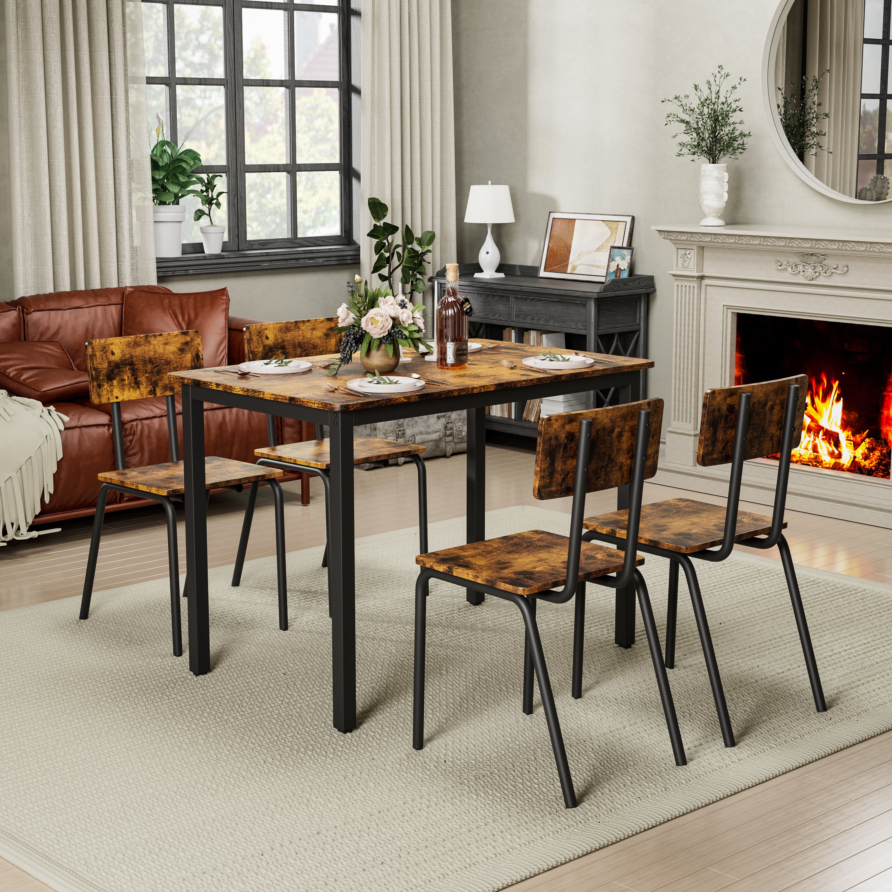 5-Piece Dining Table Set with 4 Chairs, 43" Kitchen Table & Chairs Set for 4, Dining Room Table with Metal Frame & MDF Board, Perfect for Small Space, Easy Clean