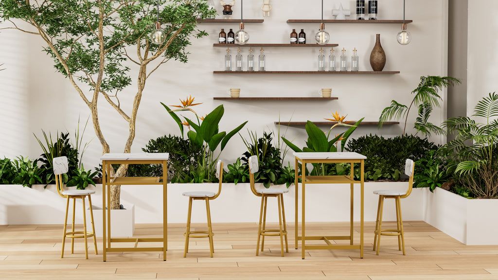 Bar table, equipped with 2 bar stools , with backrest and partition