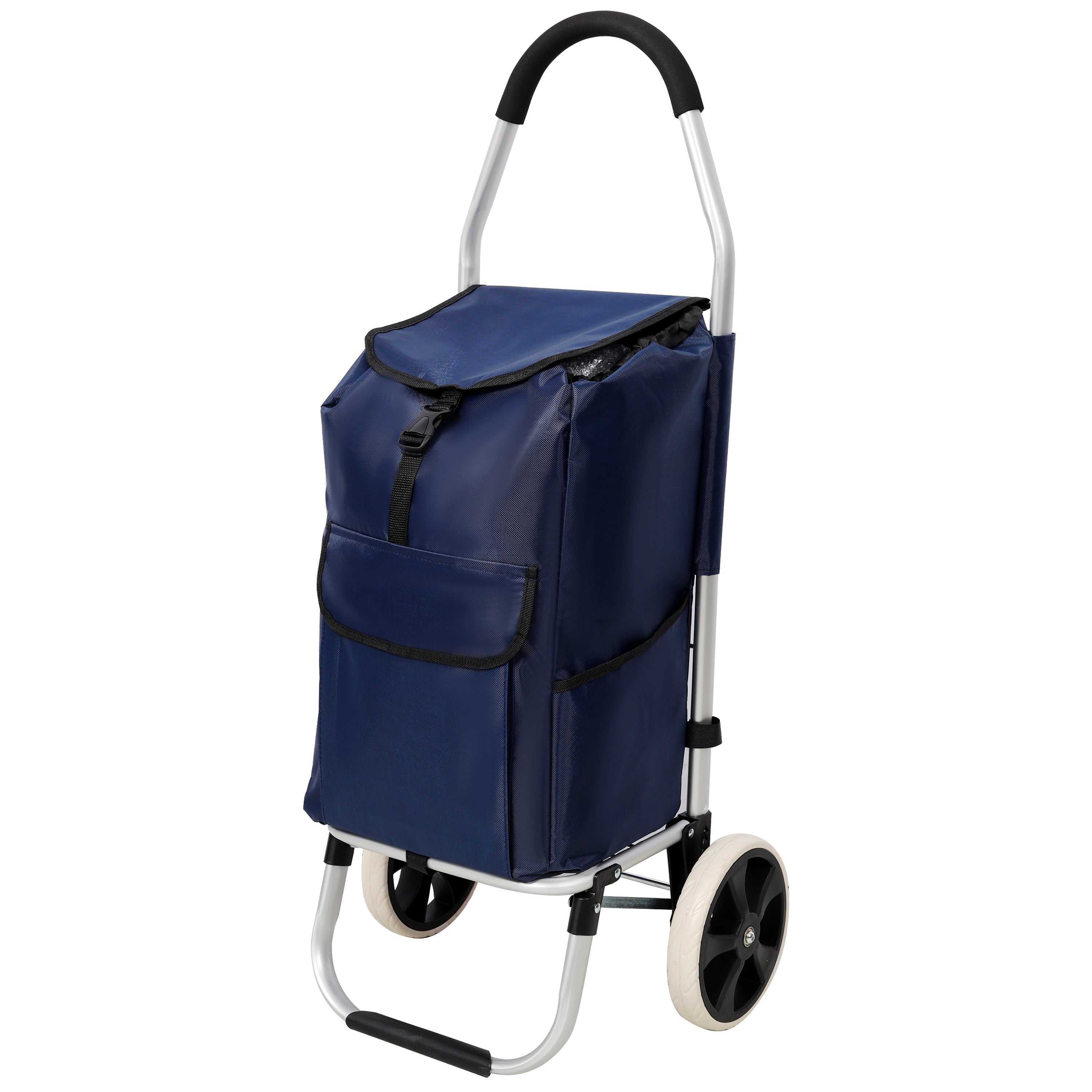 Foldable 40L Shopping Trolley with Removable Waterproof Bag - Standard Wheels Blue