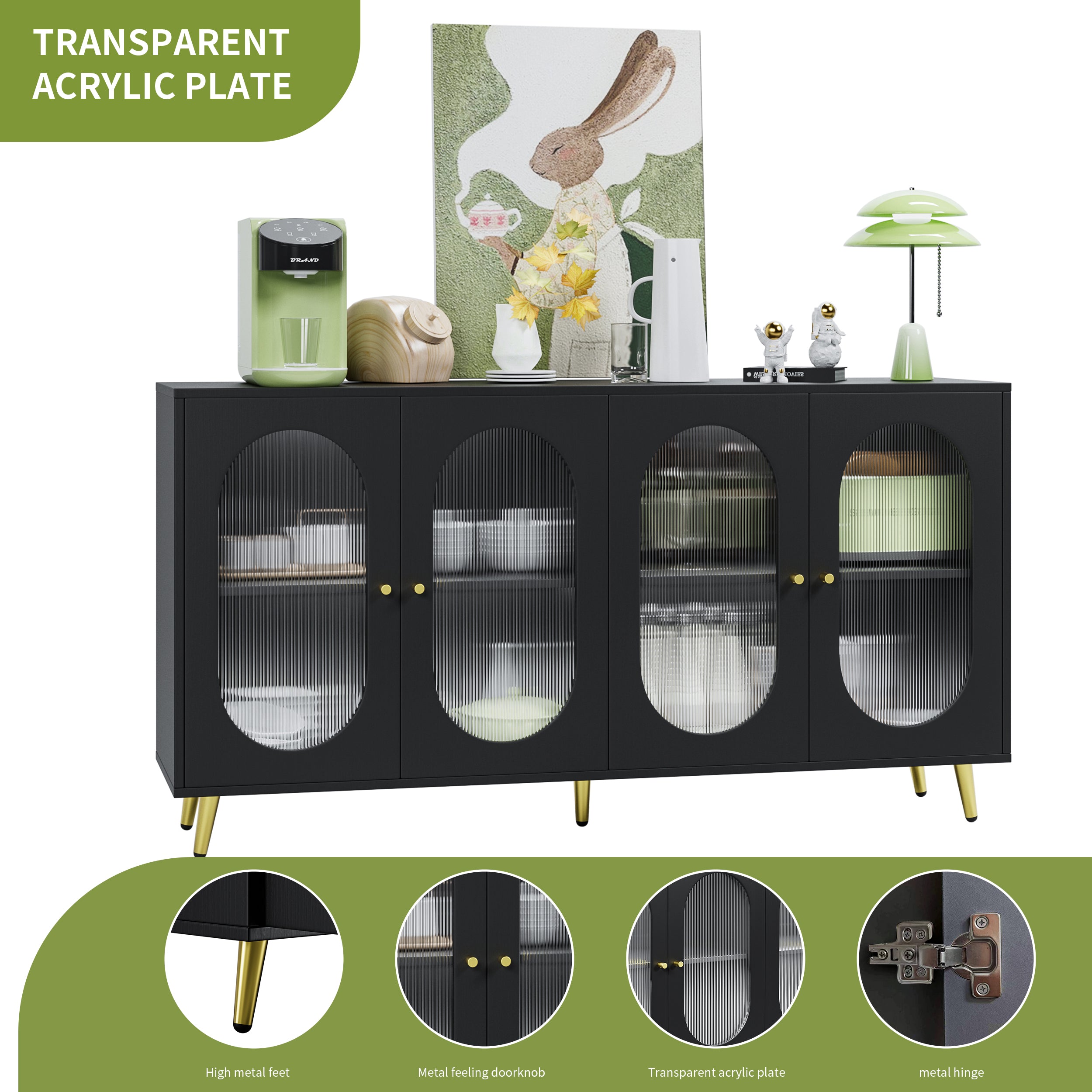 Modern Accent Sideboard Cabinet with Acrylic Doors, Freestanding Storage Cupboard Console Table for Kitchen Dining Living Room Hallway Office