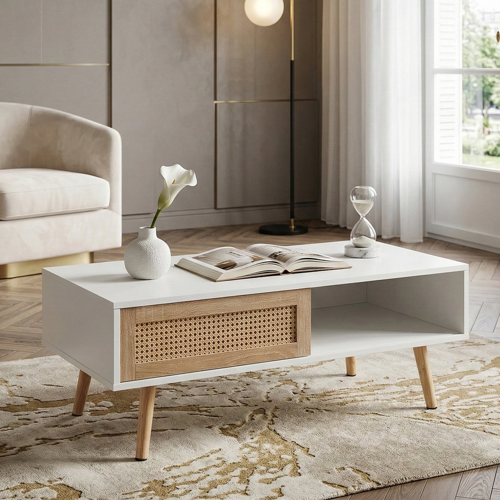 41.34" Rattan Coffee table, sliding door for storage, solid wood legs – view 5