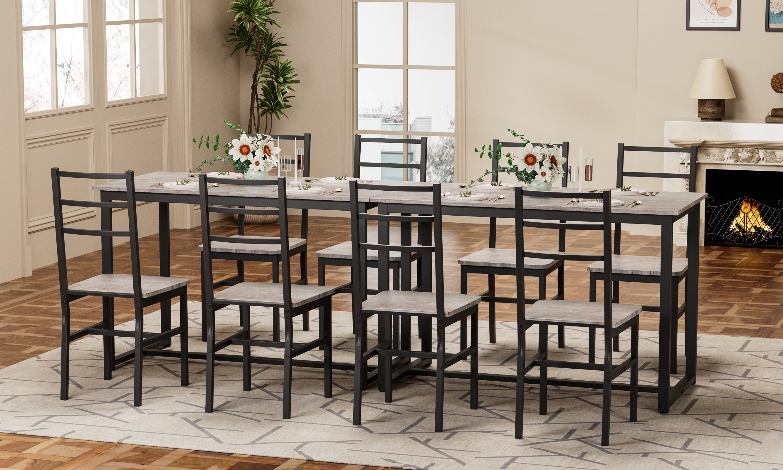 Dining Table Set for 4, 5 pieces Farmhouse Dinette Set with 4 chairs, Mid-Century Modern Dining Table and Chairs Set for Kitchen, Dining Room