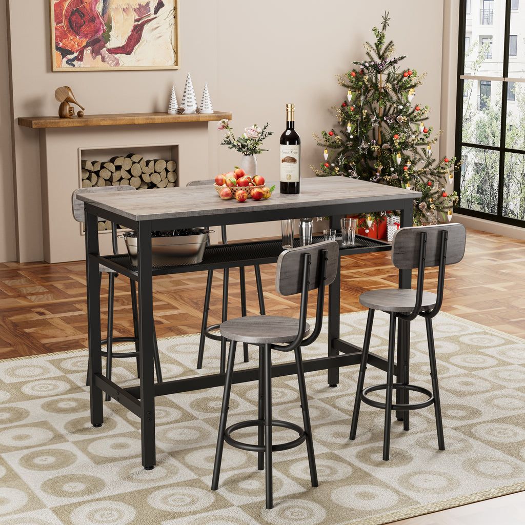Bar Table and Chairs Set for 4, 5 Piece Counter Height High Breakfast Table Chairs Set of 4 for Dining Room, Kitchen, Bar, Apartment,Gray