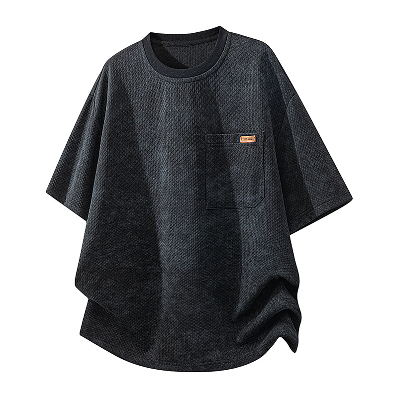 Men's Thin Striped Fake Two-Piece Stand Collar T-Shirt, Huamian Cotton Short Sleeve Outdoor Casual Top