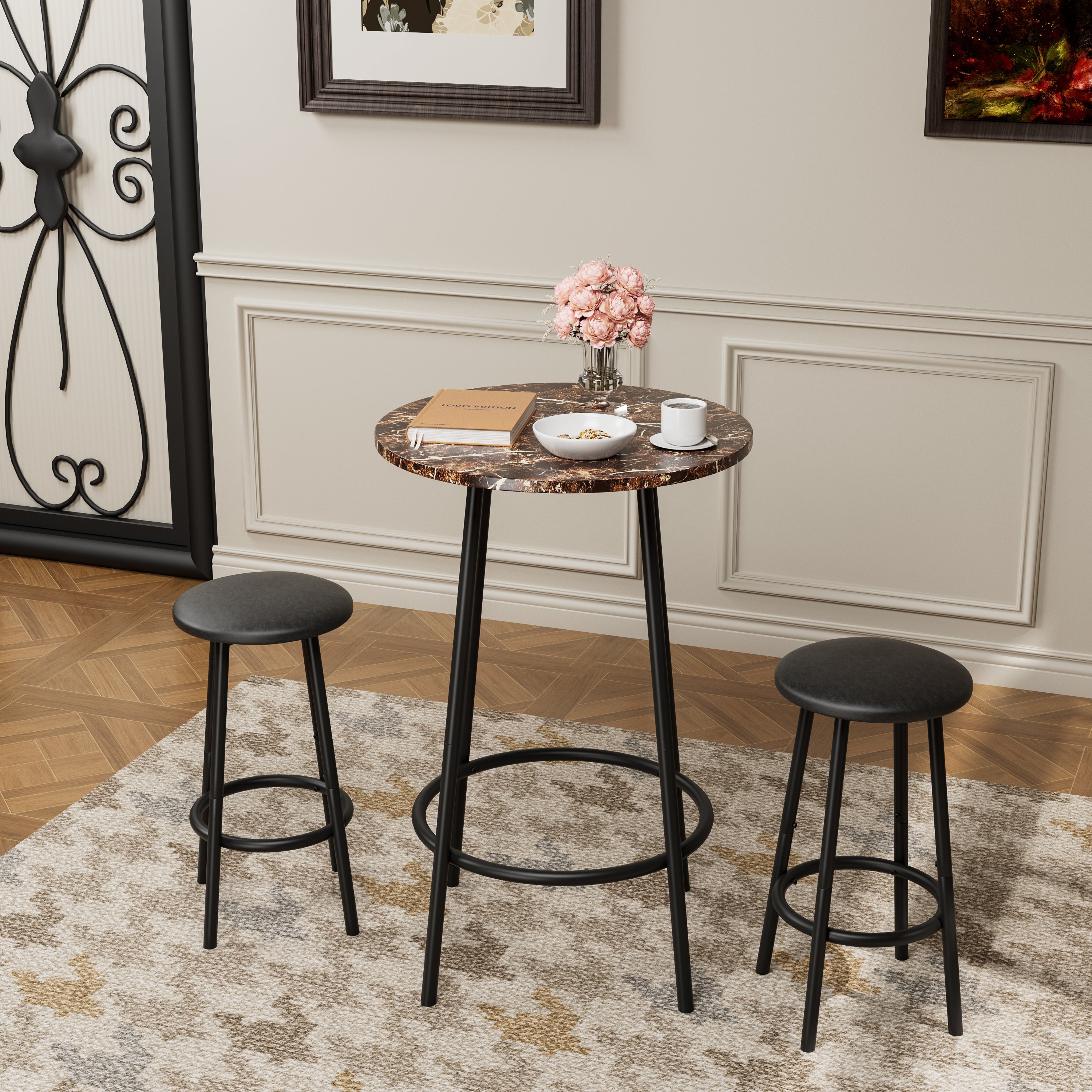 3-Piece Bar Table Set with 2 Bar Stools – Modern Pub Table
