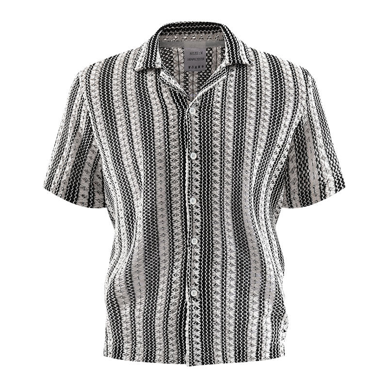 Men's Hollow Out Knit Short Sleeve Shirt Jacket