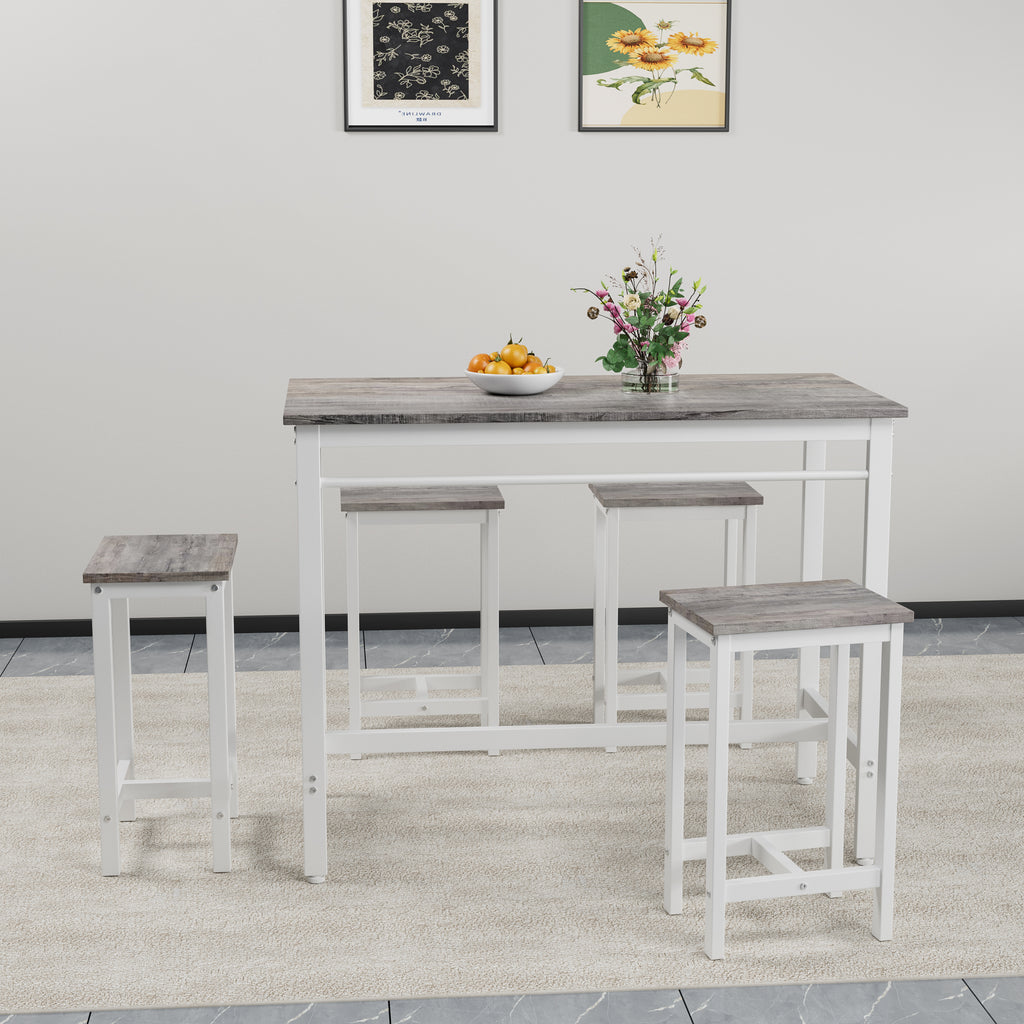 5-piece modern kitchen table with four bar stools Bar table set 5PC,metal frame and MDF, white oak,47.5'' L x 23.7'' W x 35.5'' H.