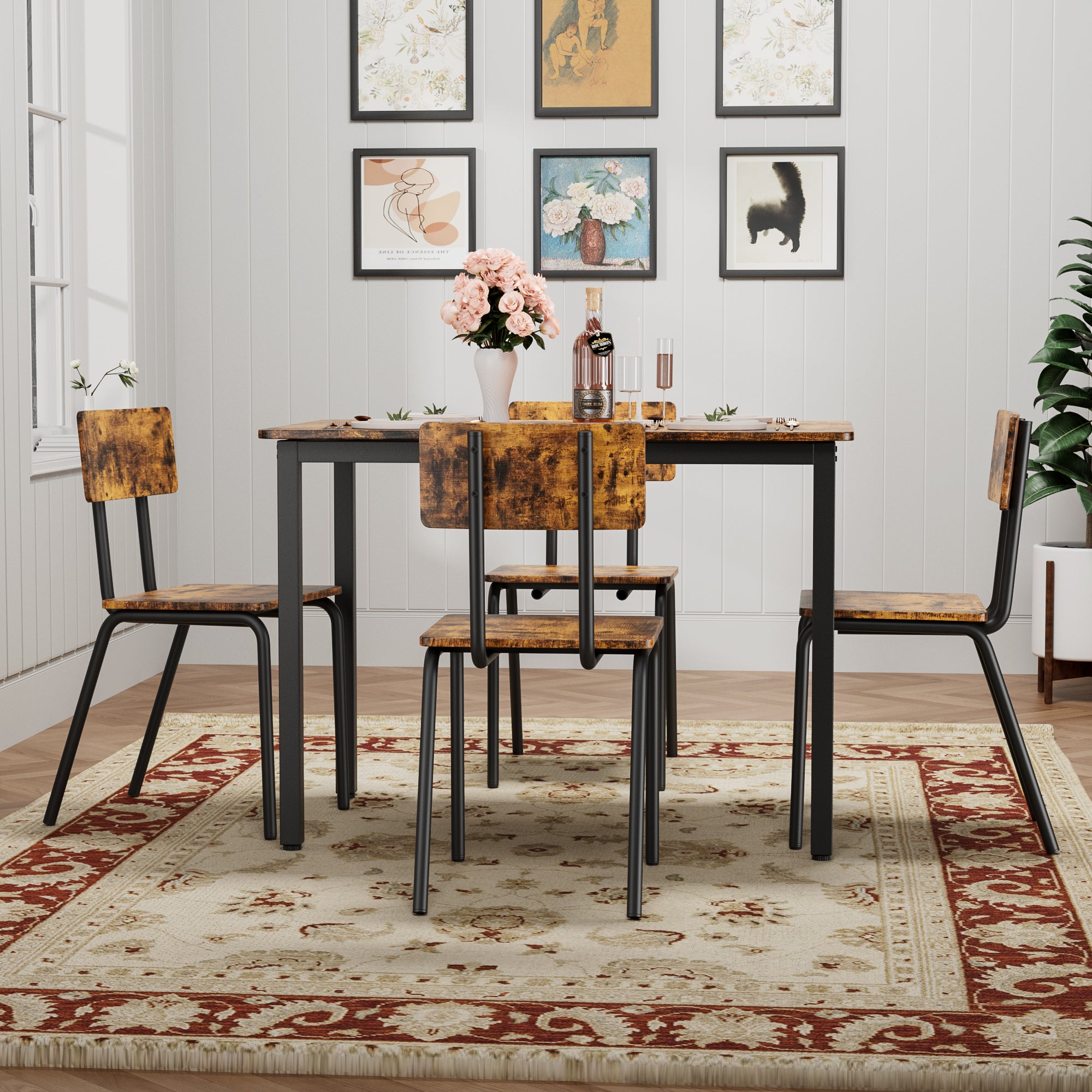 5-Piece Dining Table Set with 4 Chairs, 43" Kitchen Table & Chairs Set for 4, Dining Room Table with Metal Frame & MDF Board, Perfect for Small Space, Easy Clean