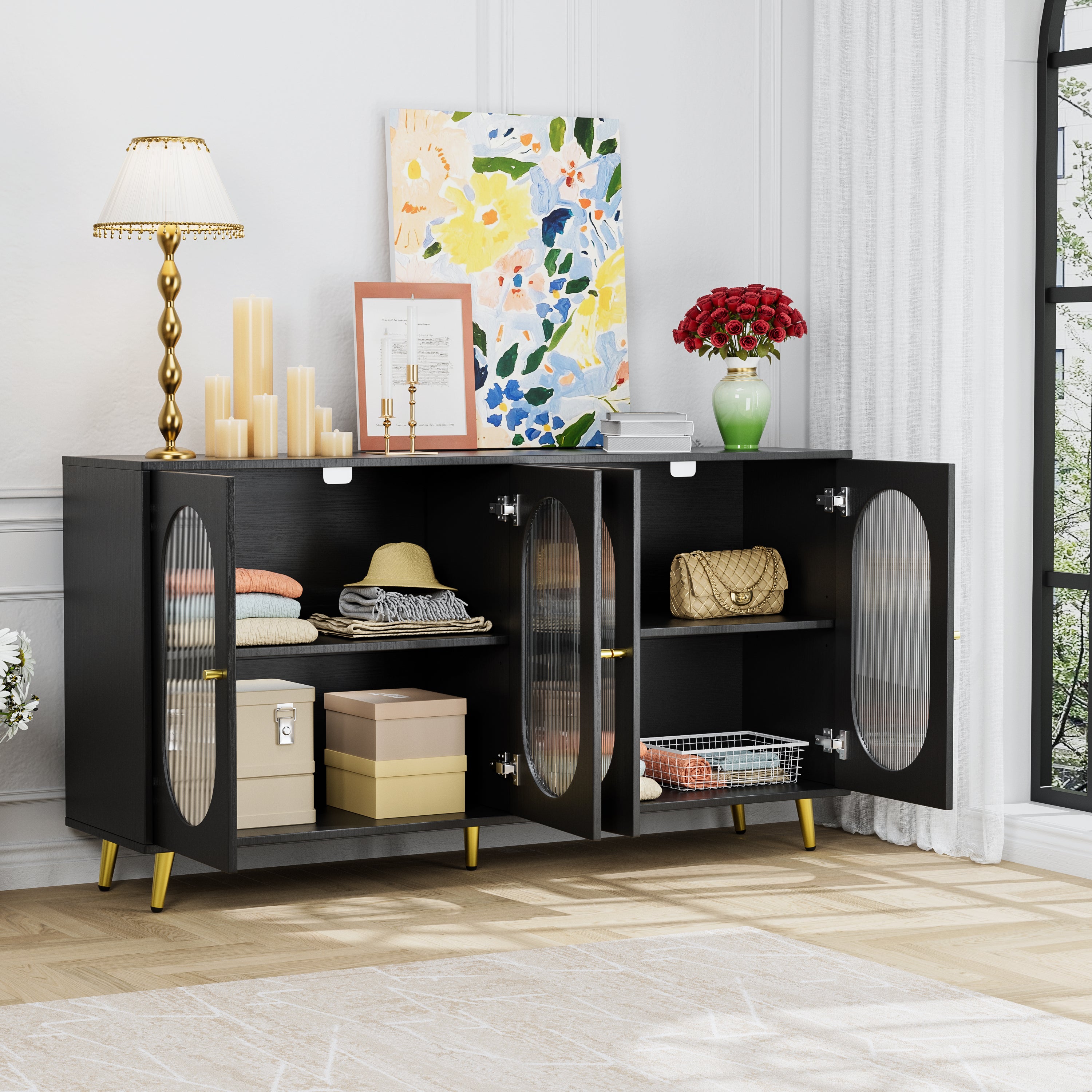 Modern Accent Sideboard Cabinet with Acrylic Doors, Freestanding Storage Cupboard Console Table for Kitchen Dining Living Room Hallway Office