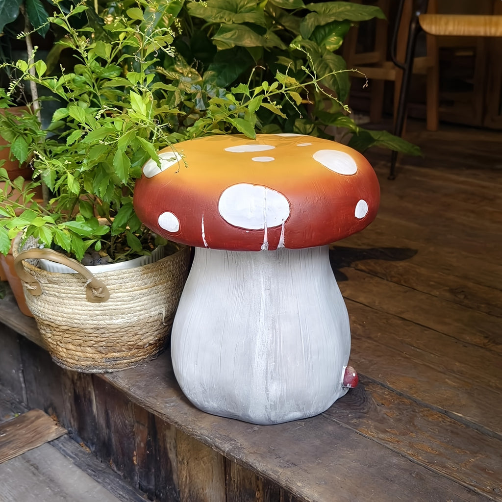 13.4" Oversized Mushroom Statue Stool, Resin Garden Stool with Forest Base – view 7