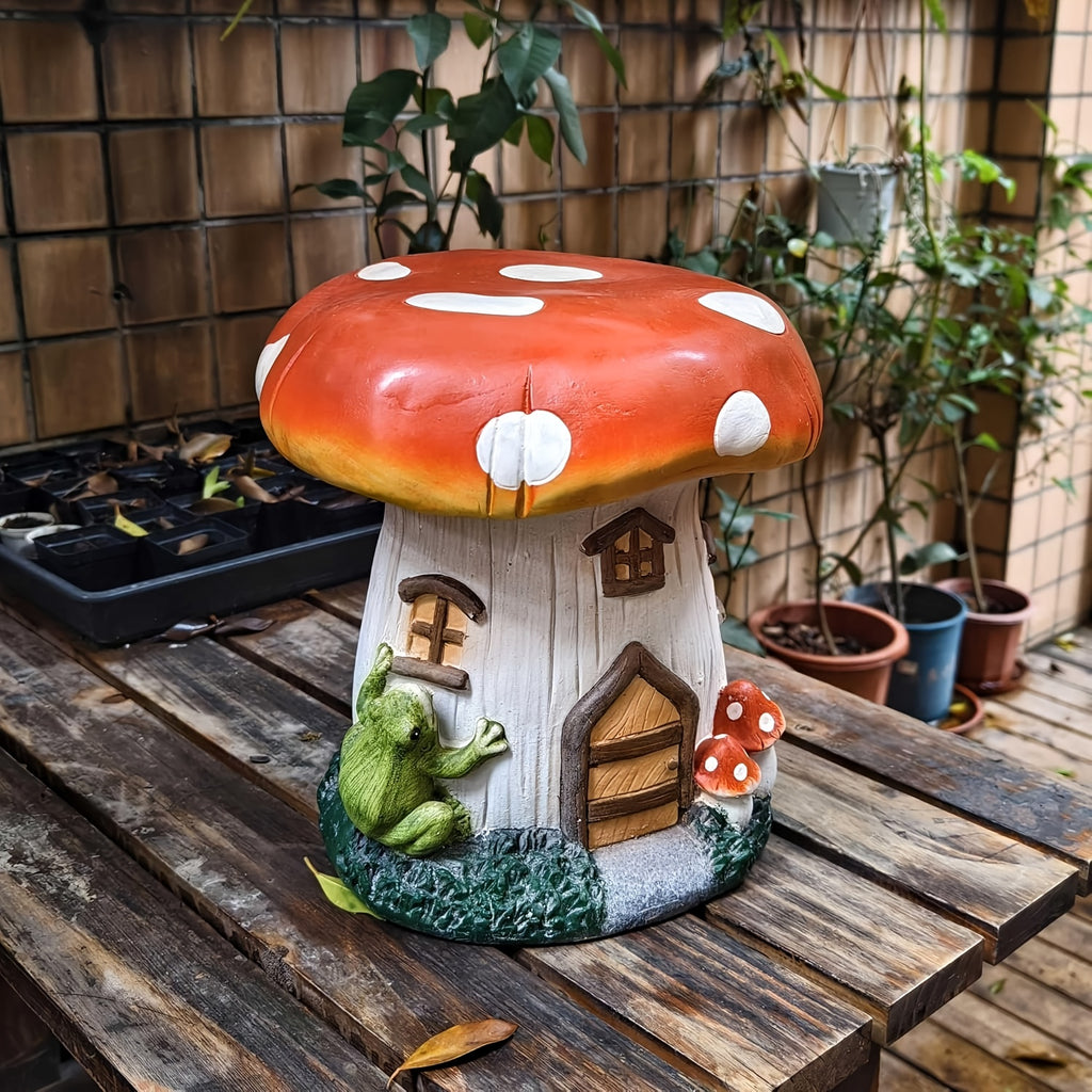 13.4" Mushroom House Garden Stool, Oversized Resin Sculpture & Fairy Forest Base – view 8