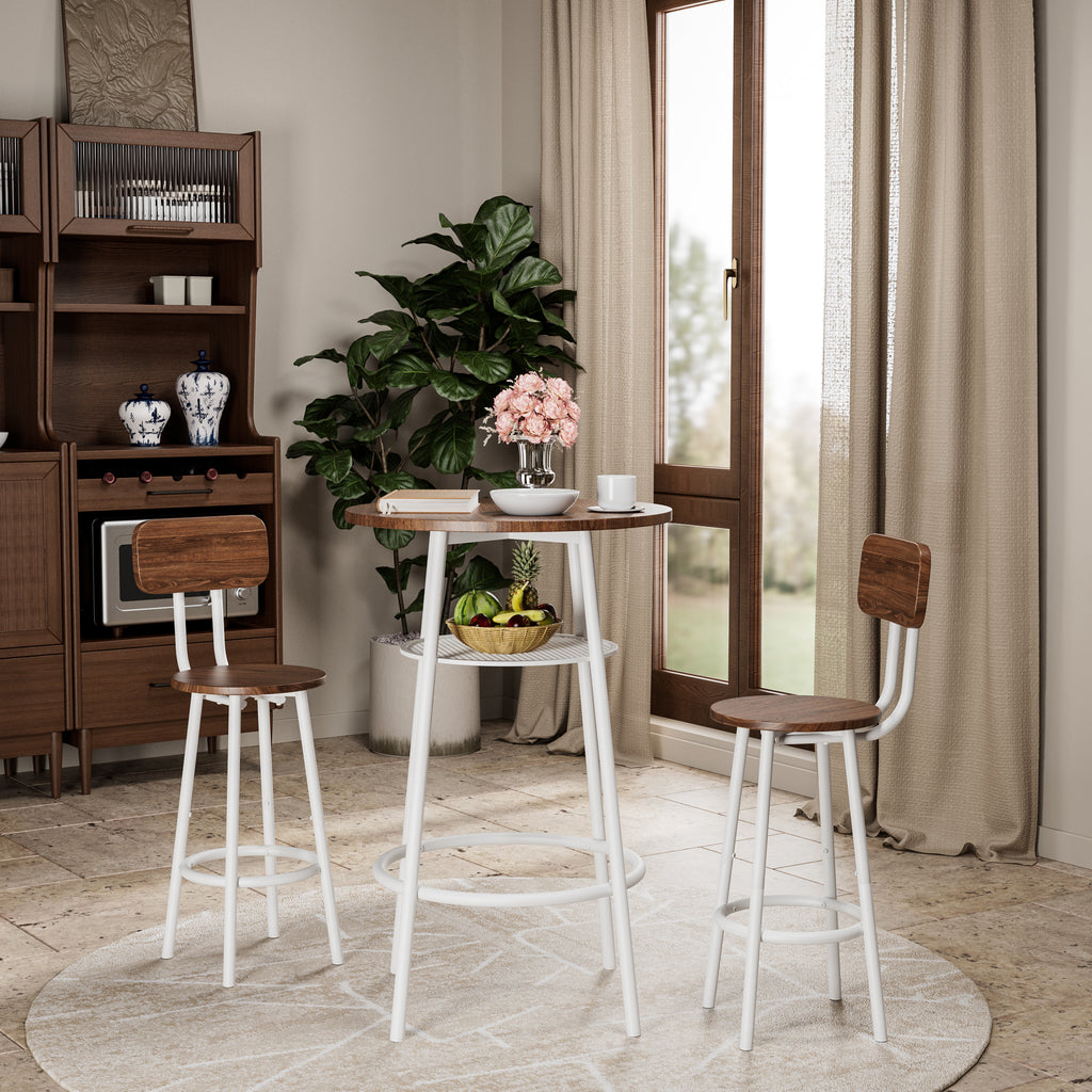 3-Piece Bar Table Set with 2 Bar Stools – Modern Pub Table with Backrests & Storage Shelf