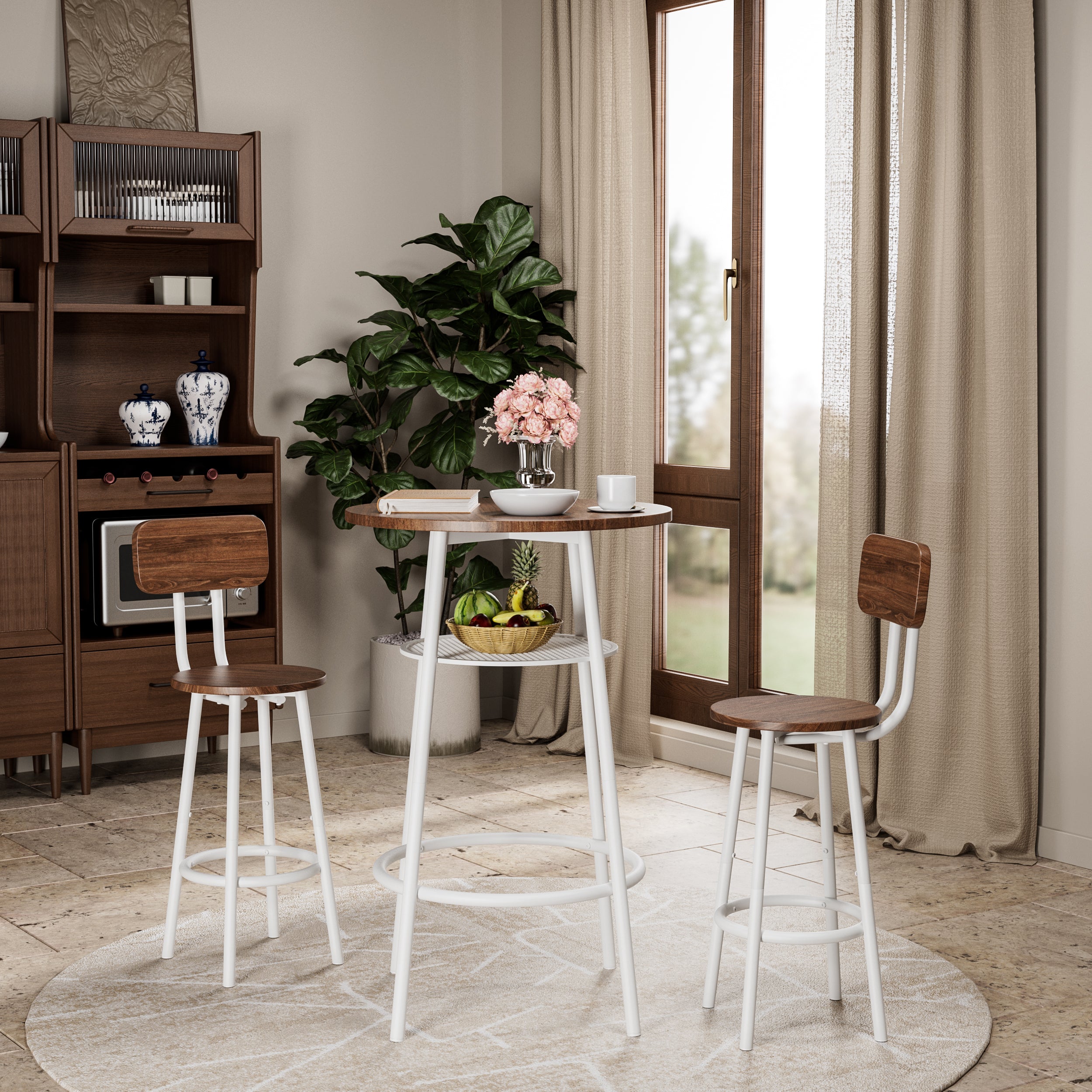 3-Piece Bar Table Set with 2 Bar Stools – Modern Pub Table with Backrests & Storage Shelf