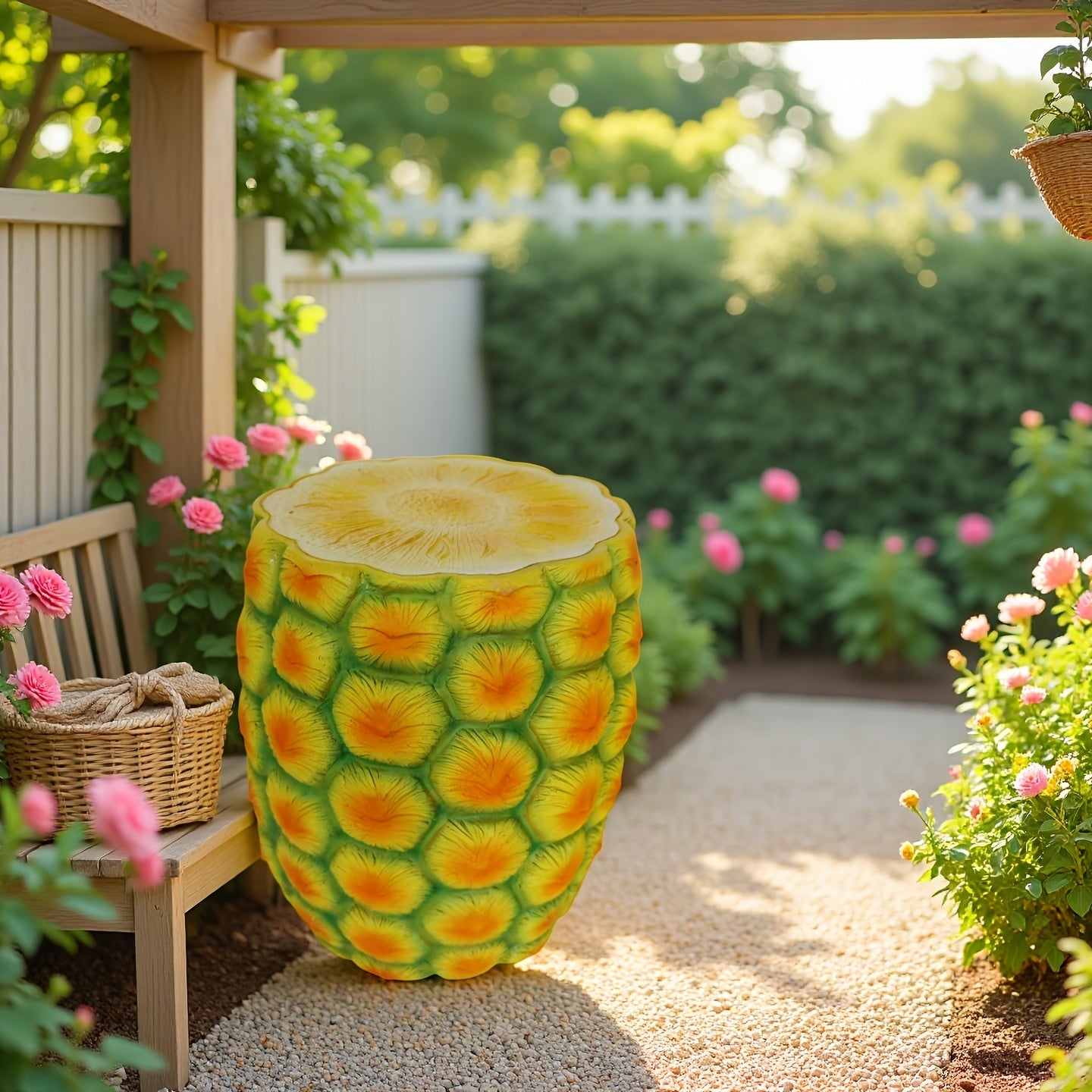 14" Oversized Pineapple Shaped Resin Stool, Side Table, Plant Stand – view 2