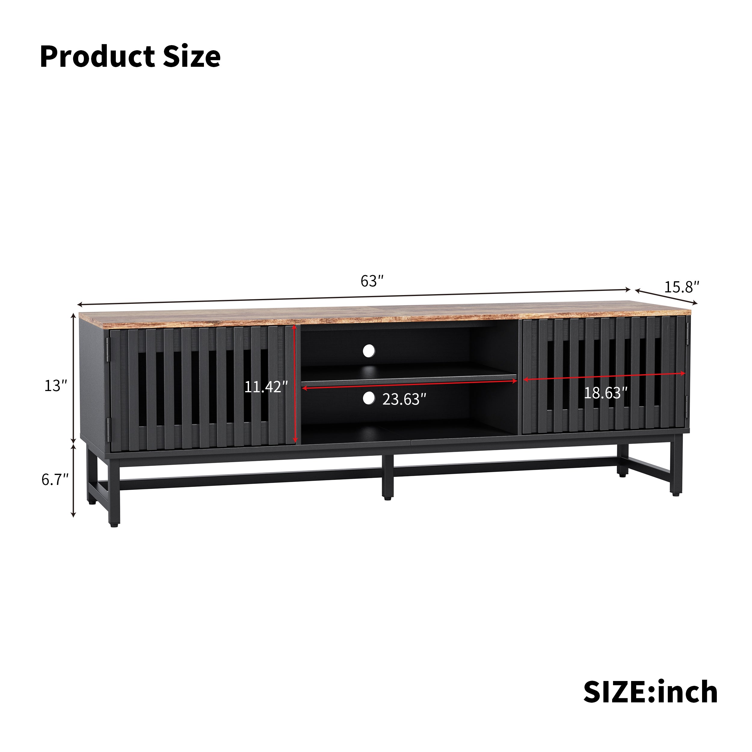 63-Inch Slatted Mid-Century TV Stand