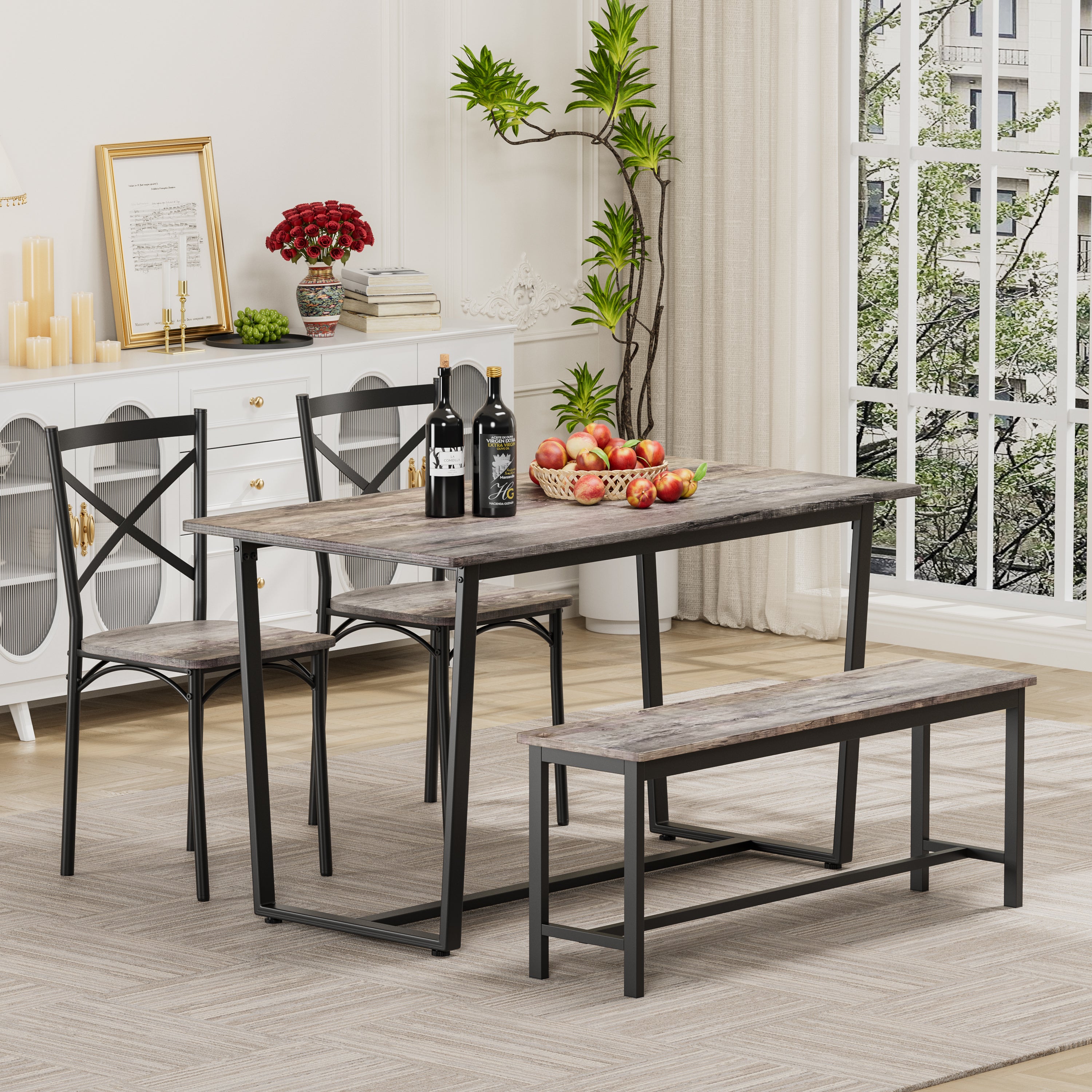 Four-piece set table and chair with backrest, industrial style, solid structure