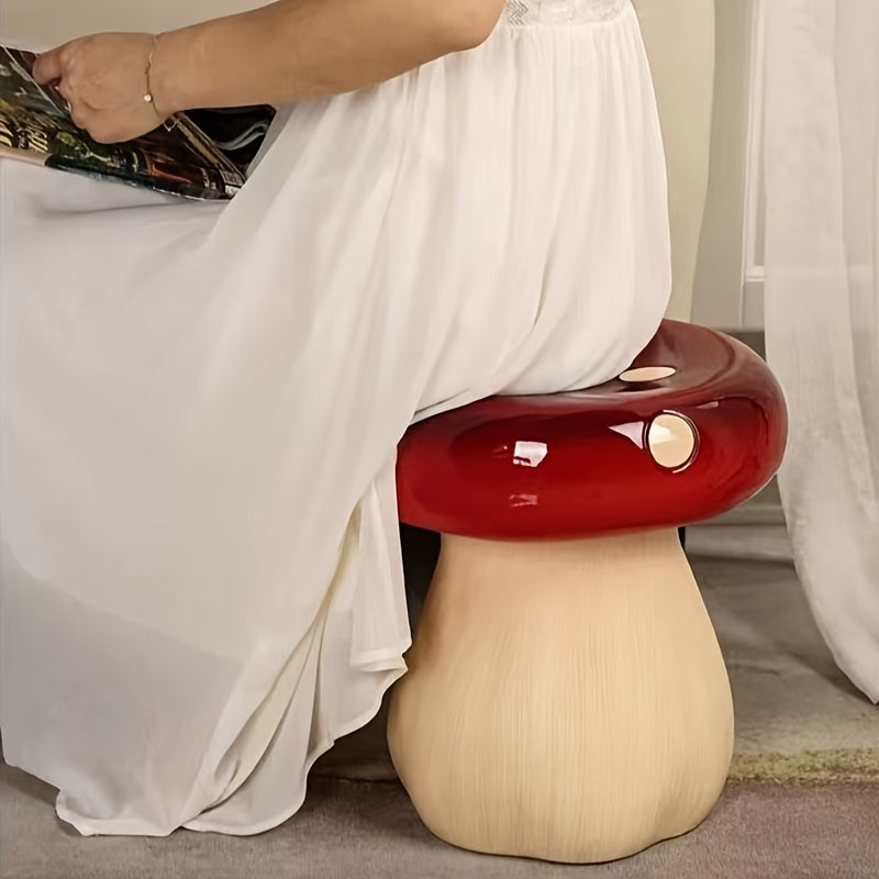 13.8" Oversized Mushroom Statue Stool, Resin Garden Stool with Forest Base – view 9