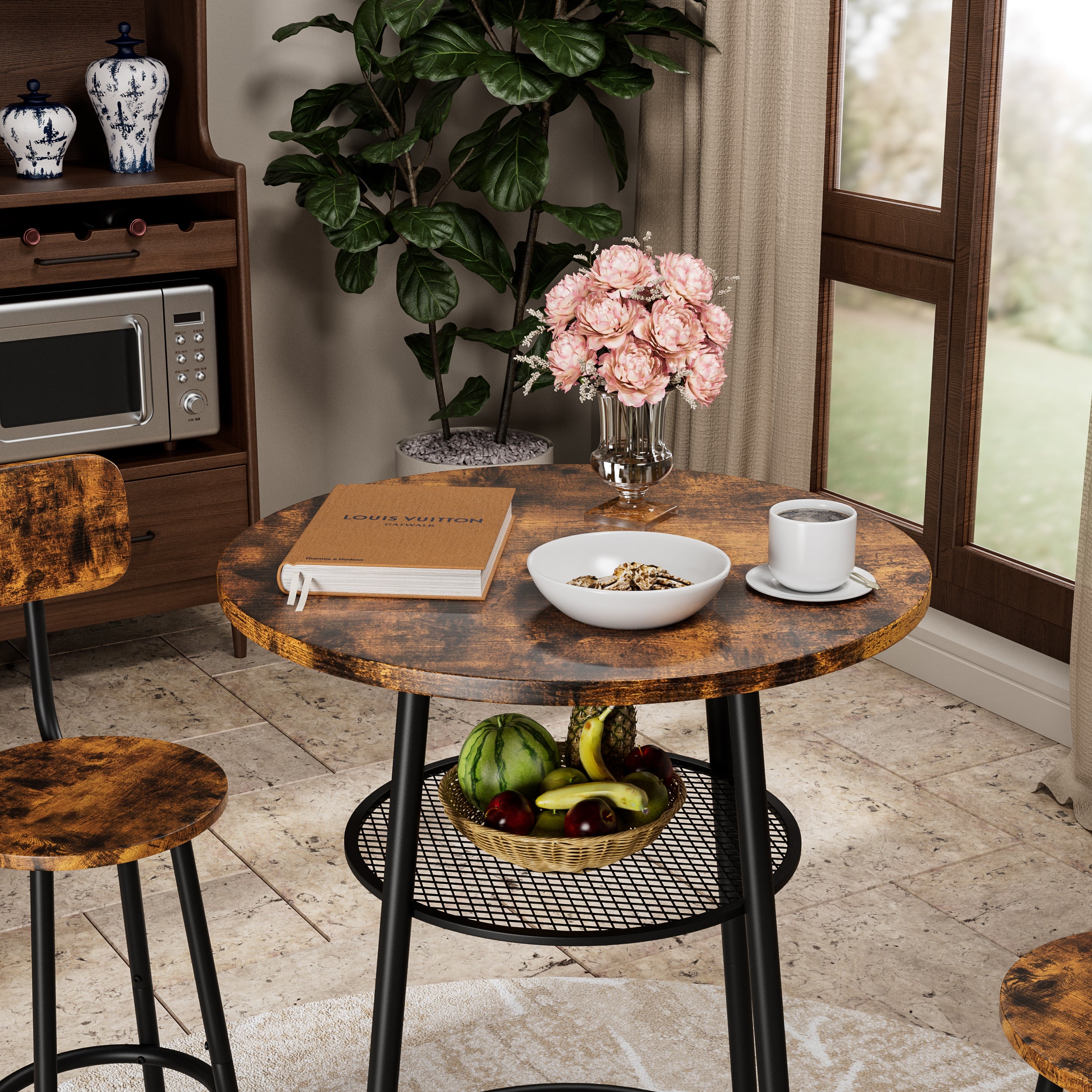 Bar table, equipped with 2 bar stools , with backrest and partition