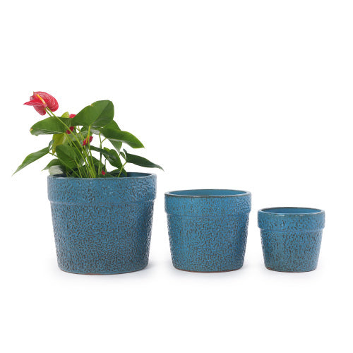 Handmade Ceramic Planter Set of 3, 15/12/9 Inch Diameter,  for Succulents & Indoor Plants, Windowsill & Bookshelf Use, Breathable Clay , Breathable Clay