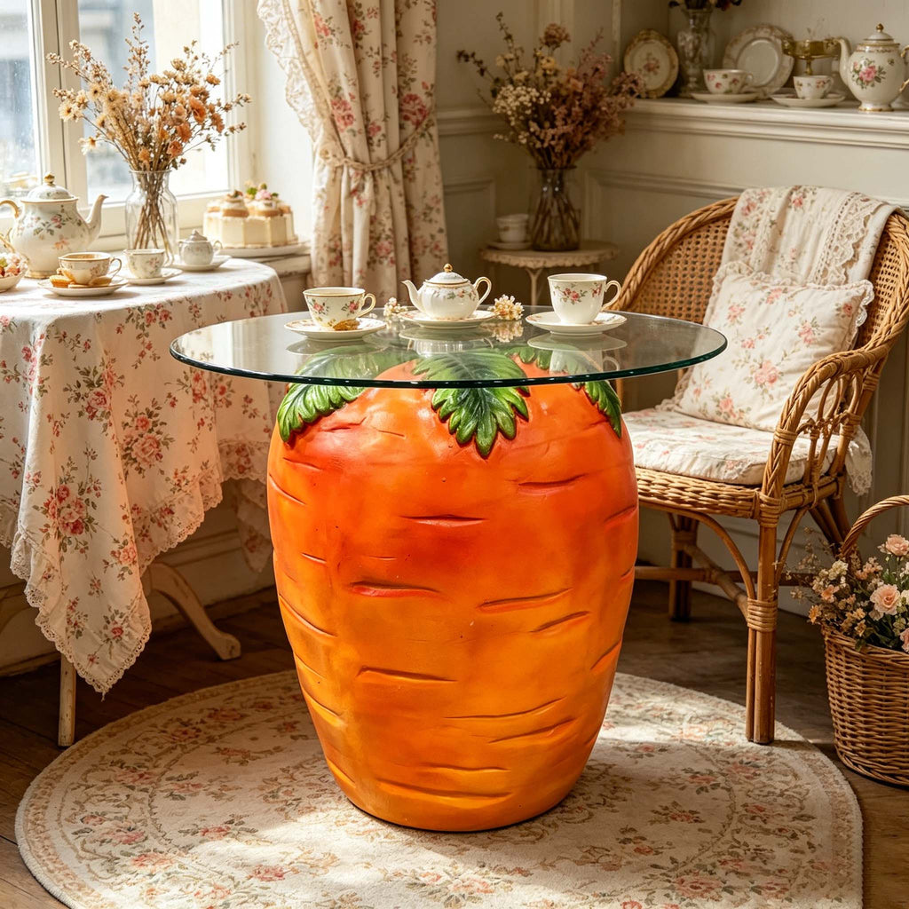 Carrot Shaped Side Table, 16'' Resin Fruit Stool with Glass Top – view 5
