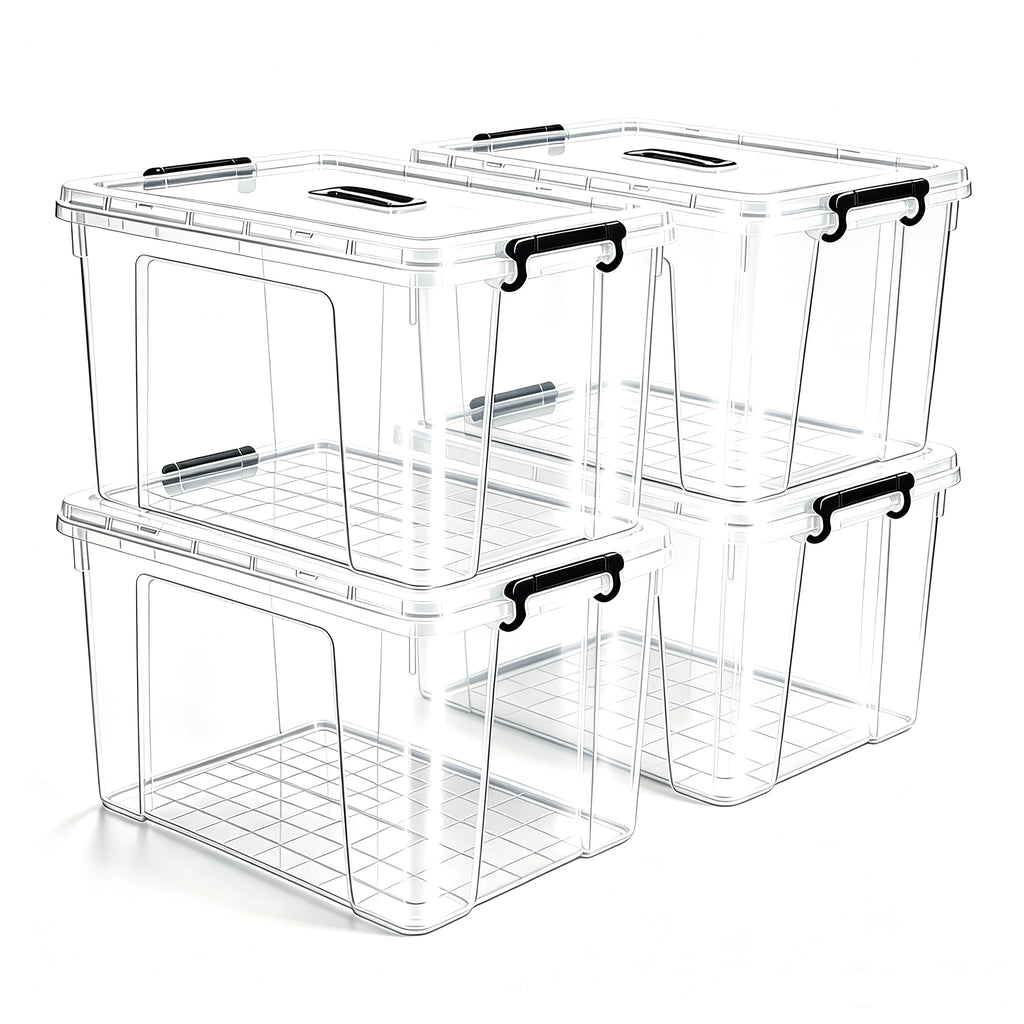 360 QT Clear Storage Bins with Lids, 4 Pack 90 QT-Stackable Plastic Organizer for Home