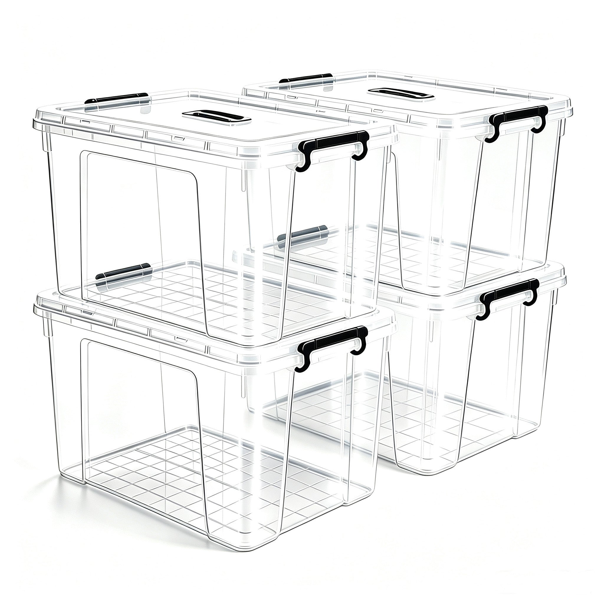 360 QT Clear Storage Bins with Lids, 4 Pack 90 QT-Stackable Plastic Organizer for Home