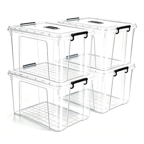 360 QT Clear Storage Bins with Lids, 4 Pack 90 QT-Stackable Plastic Organizer for Home