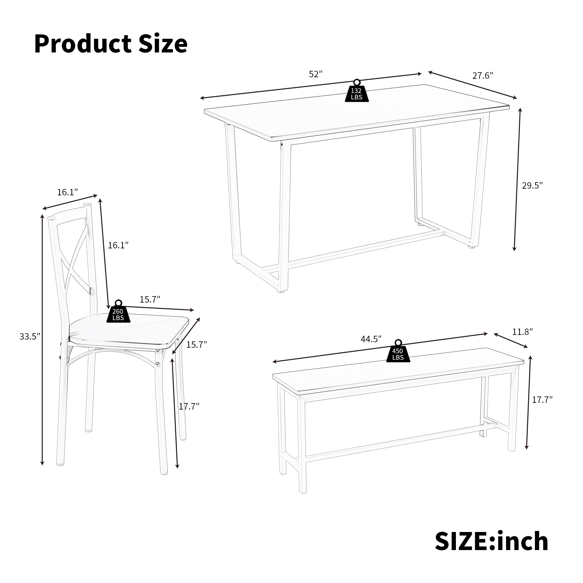 Four-piece set table and chair with backrest, industrial style, solid structure