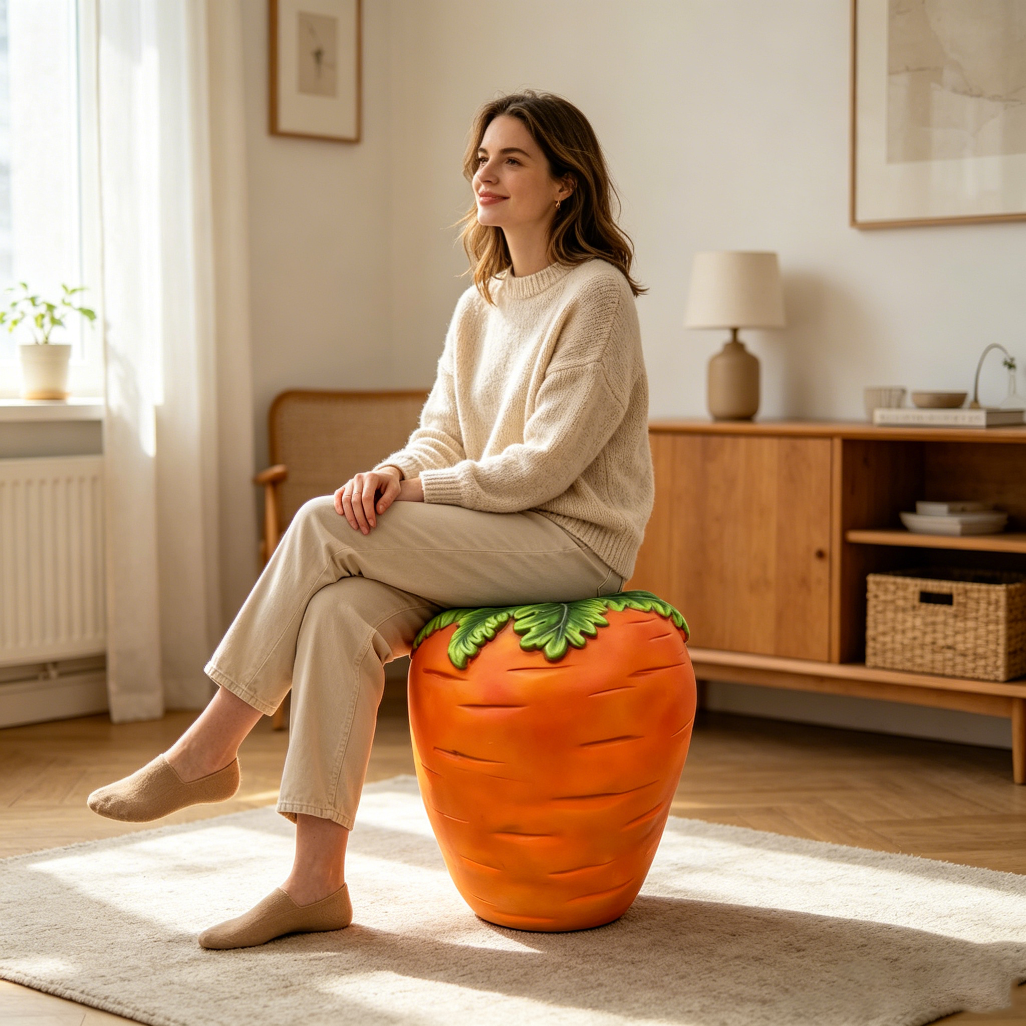 16" Oversized Carrot Shaped Resin Stool, Side Table, Plant Stand – view 2