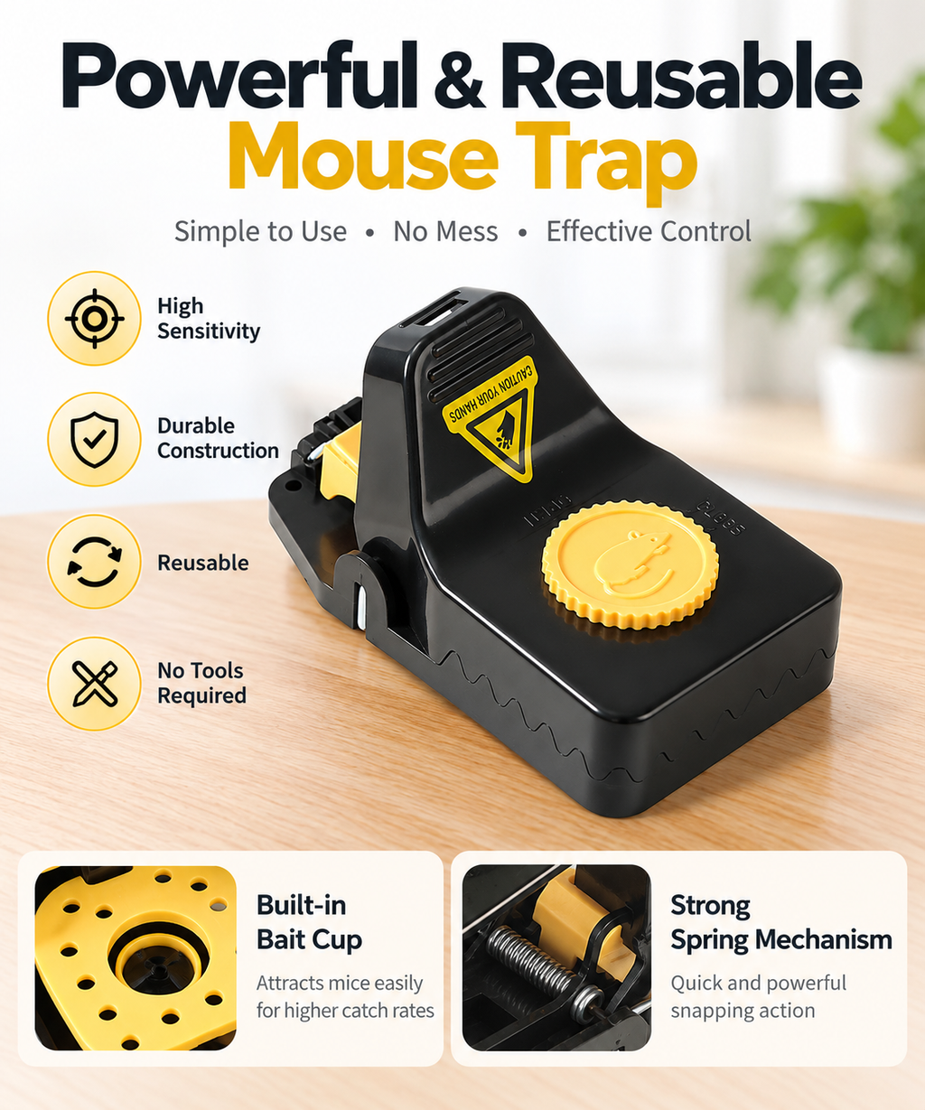 LUVEKON 4-Pack High-Sensitivity Reusable Mouse Traps – Quick-Set Snap Traps for Home, Kitchen, Garage & Storage Areas