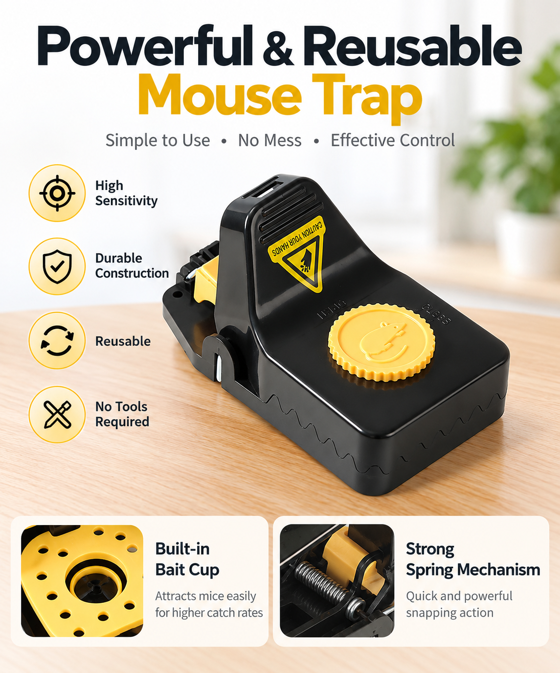 LUVEKON 4-Pack High-Sensitivity Reusable Mouse Traps – Quick-Set Snap Traps for Home, Kitchen, Garage & Storage Areas