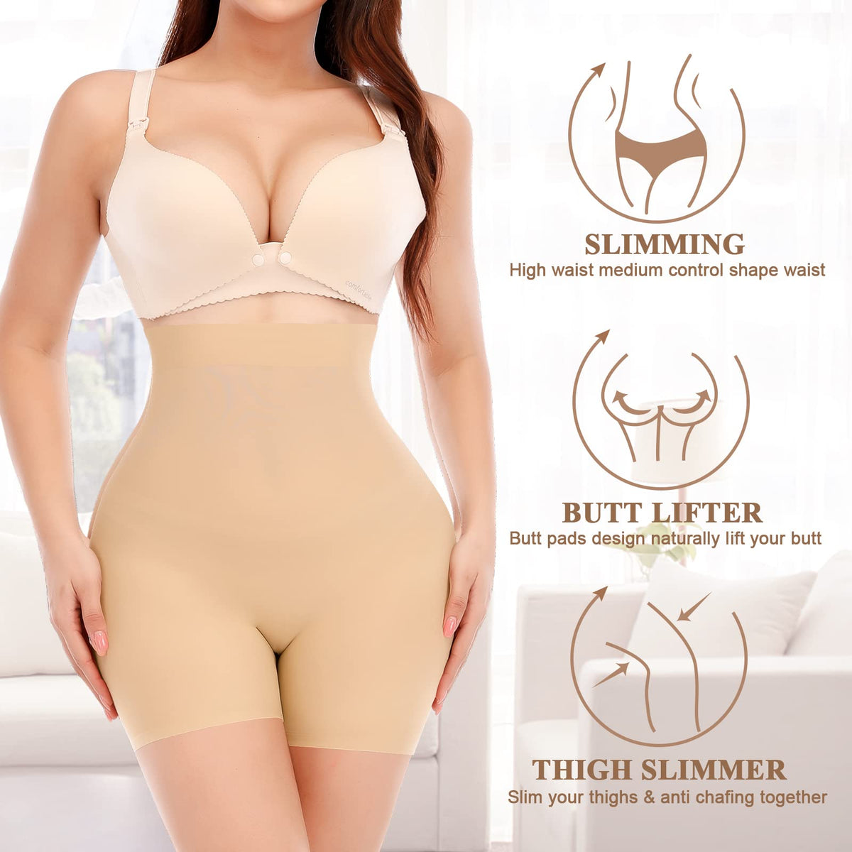 womens high waist padded shaping shorts - view 5