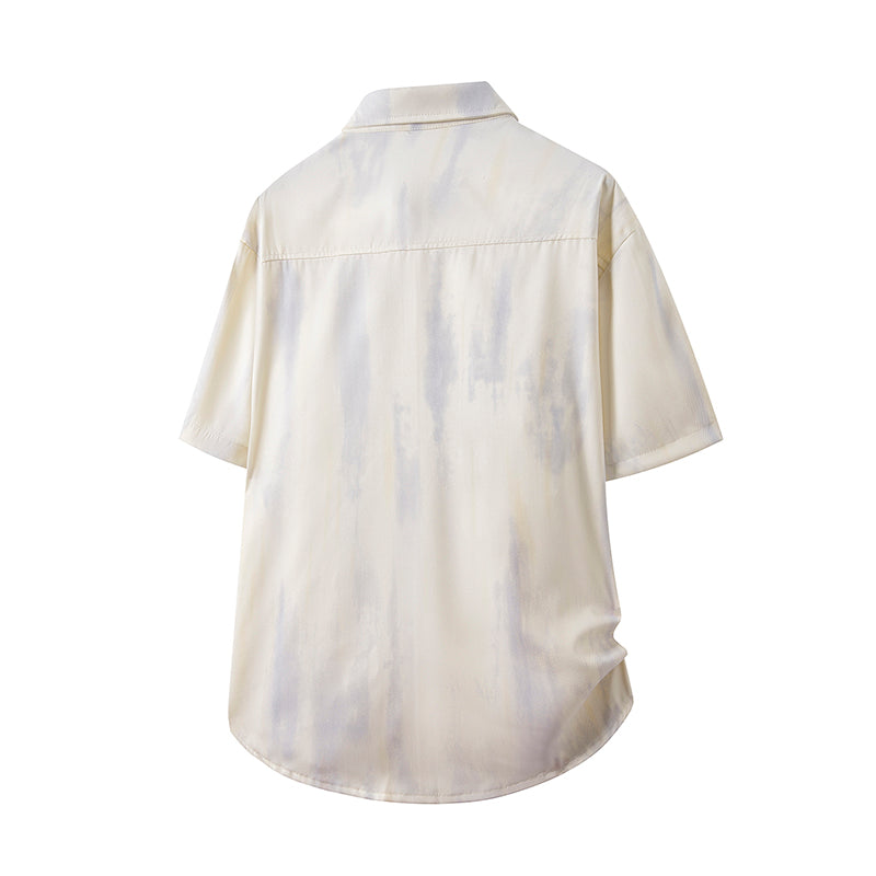Men's Gradient Workwear Short-Sleeve Shirt, Summer New Tie-Dye Casual Loose Ice Silk Shirt, Fashion Teenagers Breathable Button Down Shirts