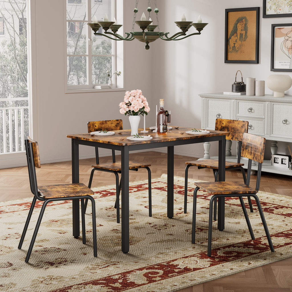 5-Piece Dining Table Set with 4 Chairs, 43" Kitchen Table & Chairs Set for 4, Dining Room Table with Metal Frame & MDF Board, Perfect for Small Space, Easy Clean