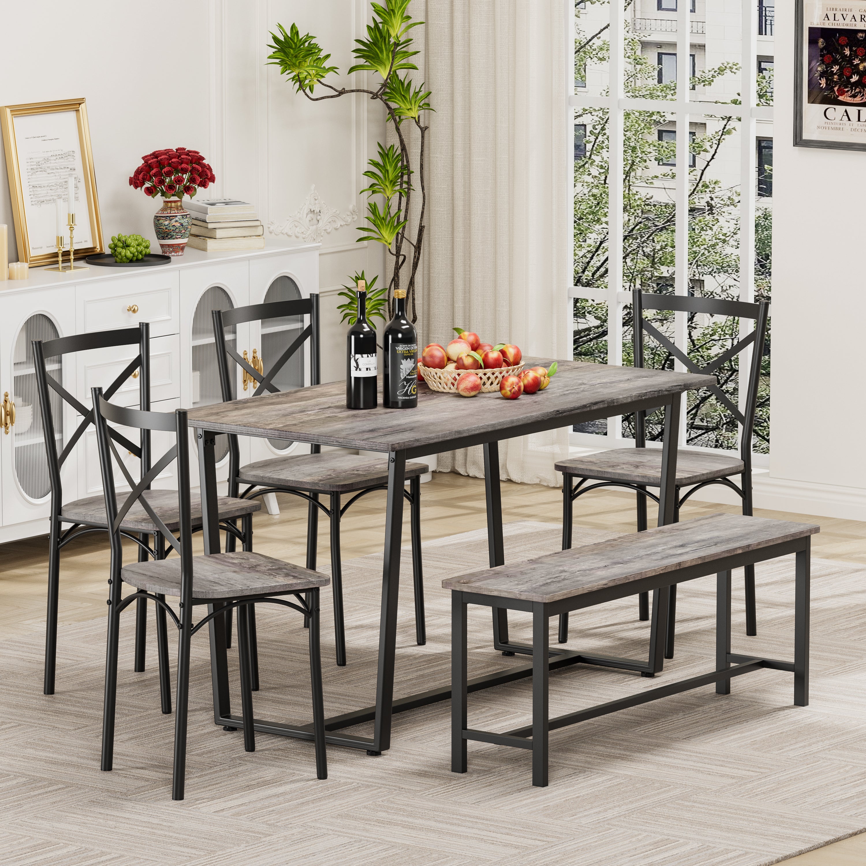 6 Pieces Dining Set 6-Piece Kitchen Table Set Perfect for Kitchen, Breakfast Nook, Living Room Occasions