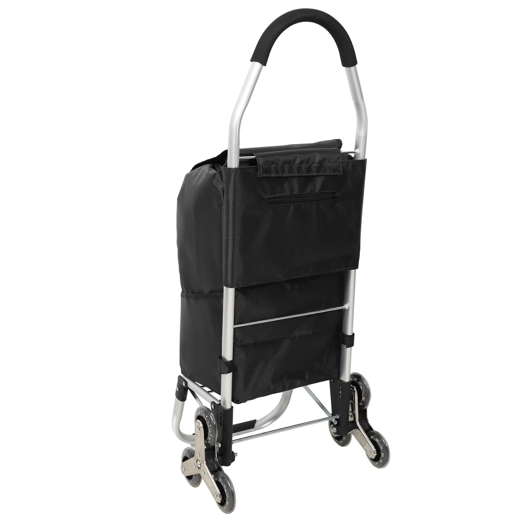 Foldable 40L Shopping Trolley with Removable Waterproof Bag - Stair-Climbing Tri-Wheels Black