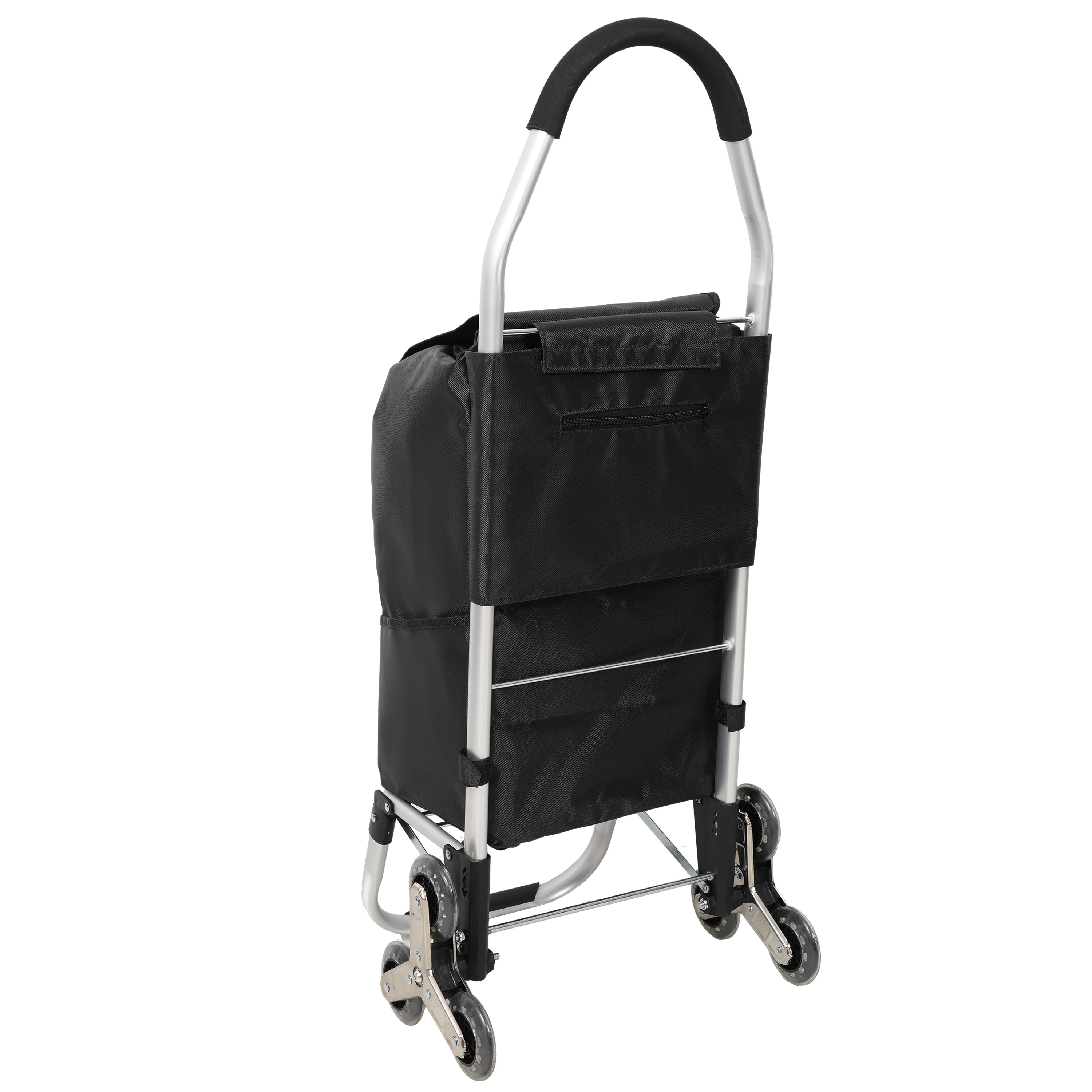 Foldable 40L Shopping Trolley with Removable Waterproof Bag - Stair-Climbing Tri-Wheels Black